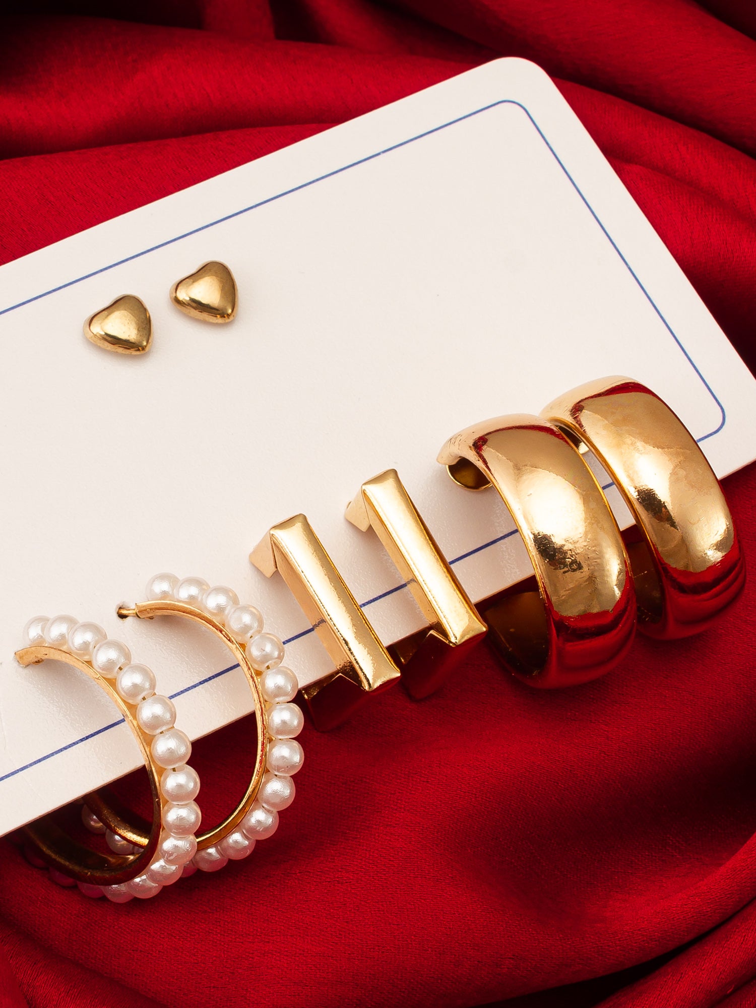 Aadita Gold Plated Pearl and Geometric Hoop Earring Combo Set – View 5 | Aadita Jewelry
