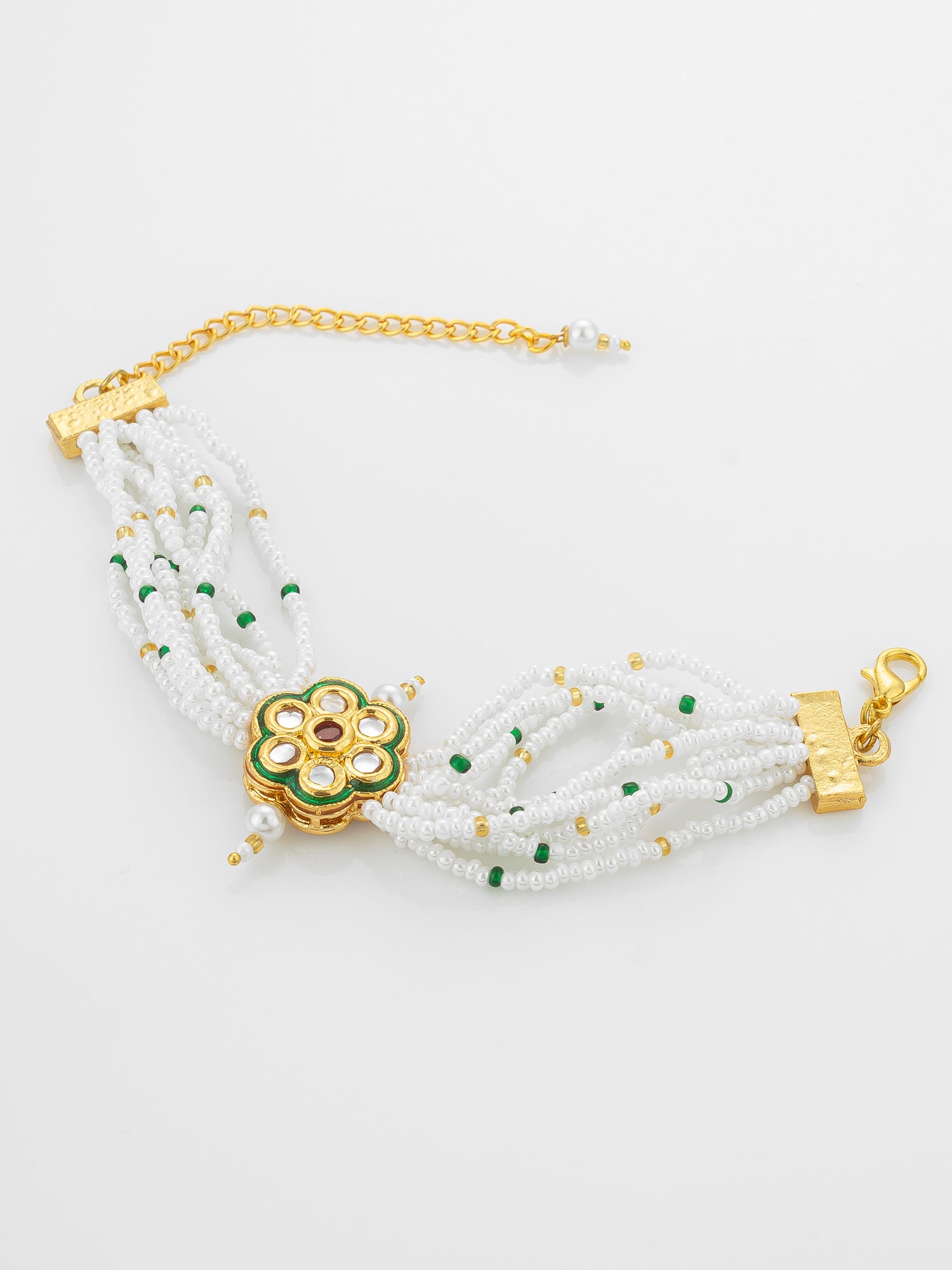 Green Enamel Floral Pearl Bracelet – View 2 | Aadita Jewelry