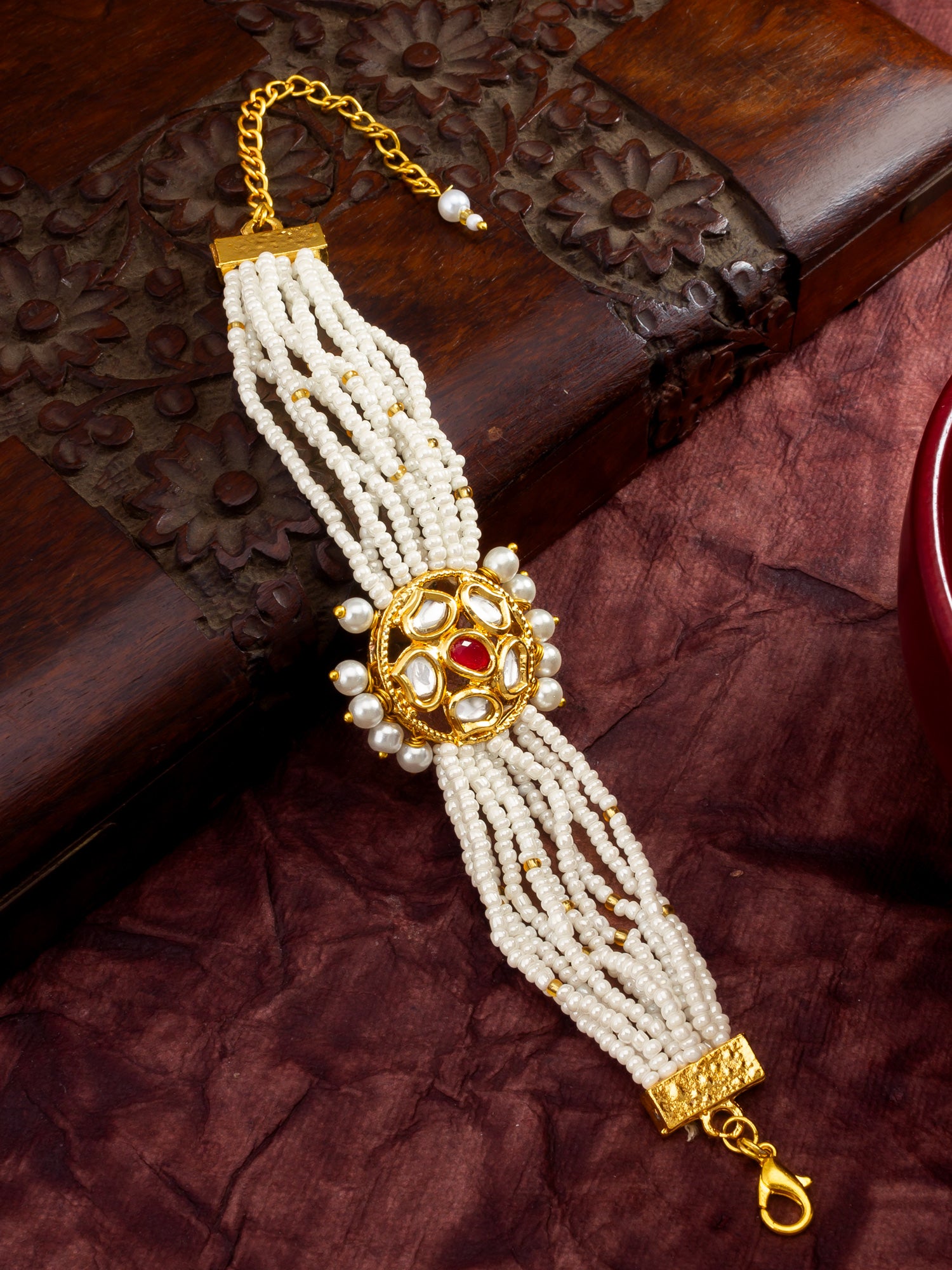 Kundan Studded Gold Floral Bracelet – View 5 | Aadita Jewelry