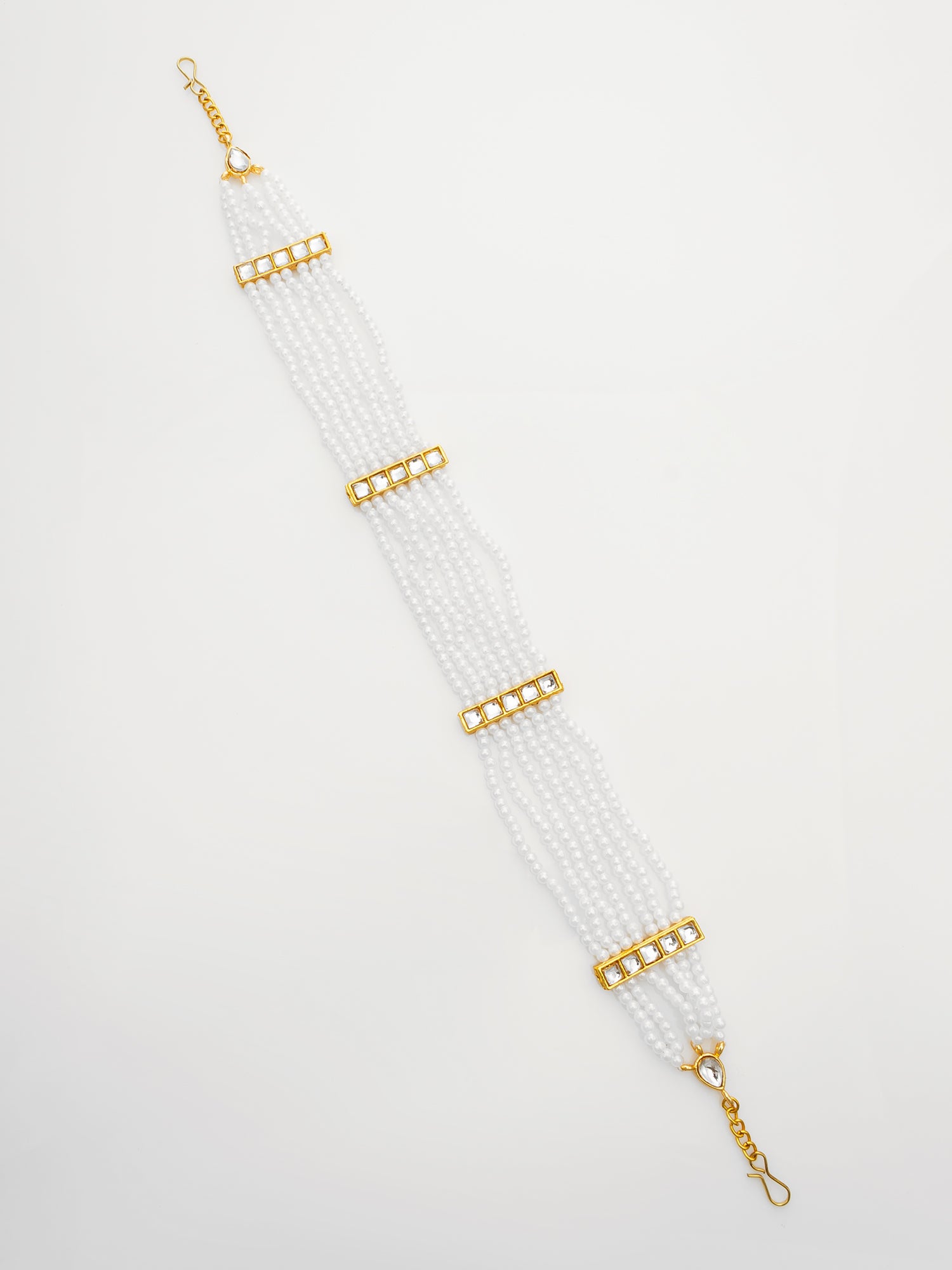 Gold-Plated White Kundan Pearl Multistrand Matha Patti | Aadita Jewelry