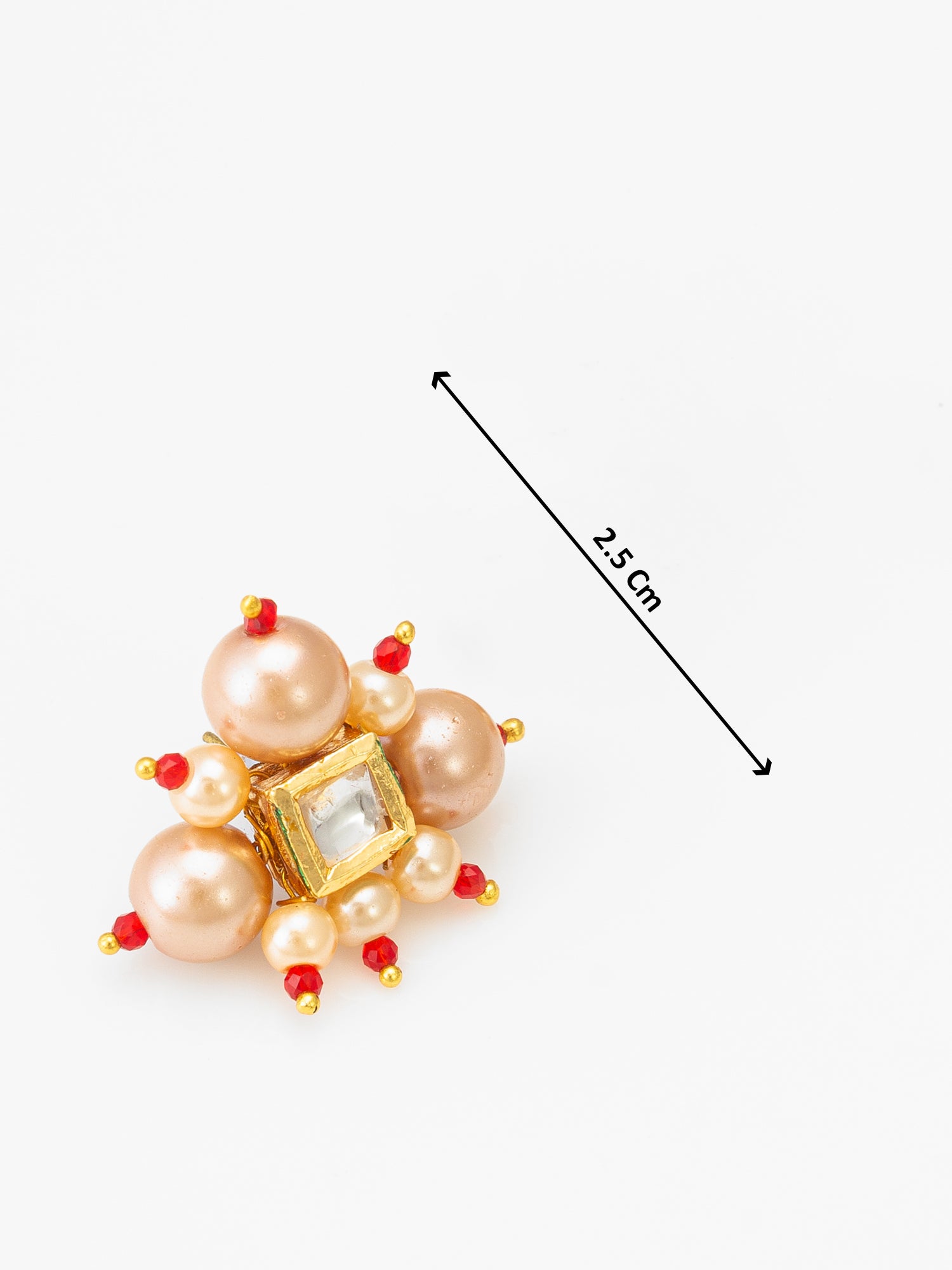 Five-Strand Peach Pearl Mala Necklace Set with Kundan Cluster Earrings – View 5 | Aadita Jewelry