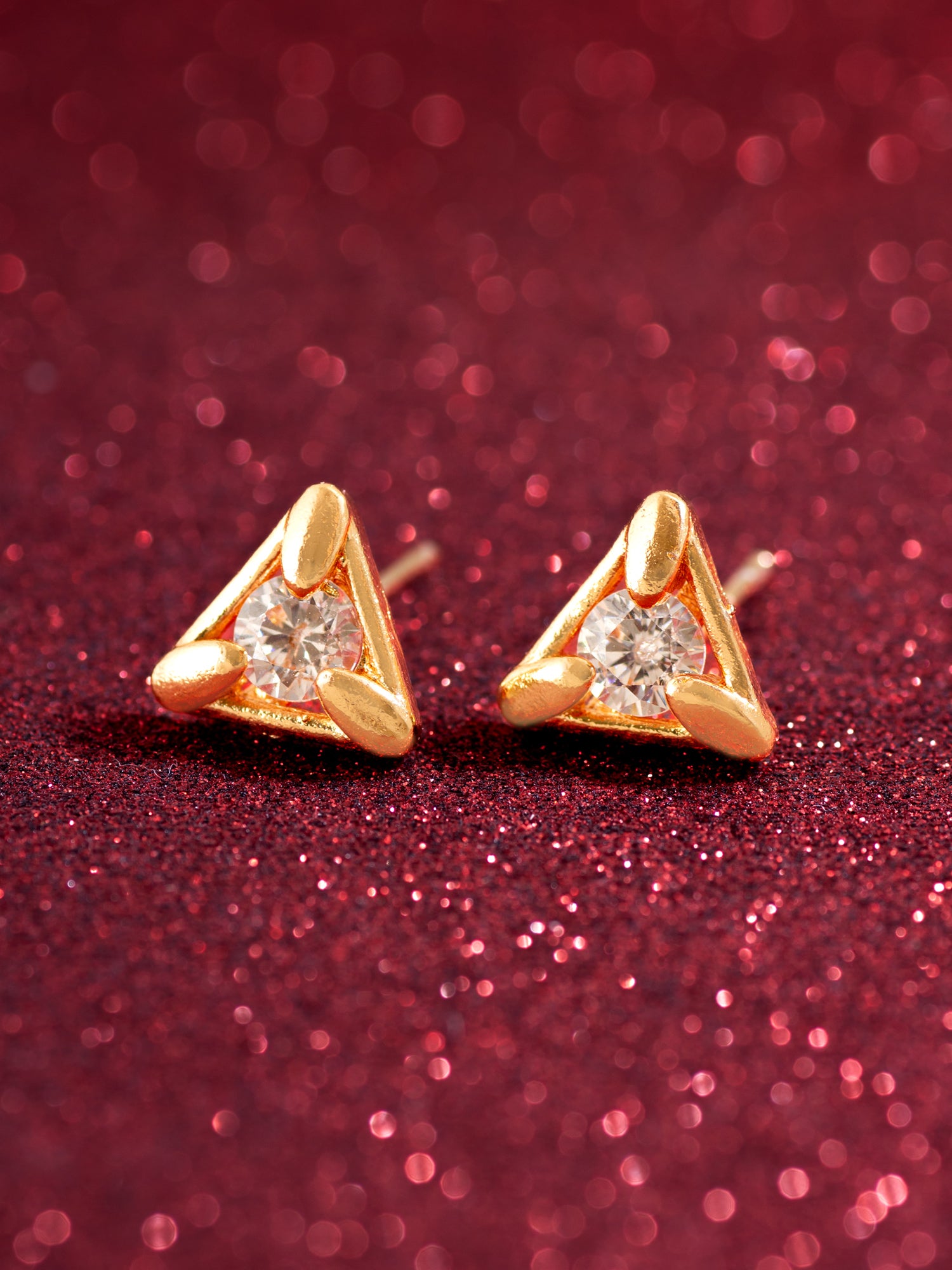 Gold-Plated Triangular Frame Stud Earrings with AD Stone – View 4 | Aadita Jewelry