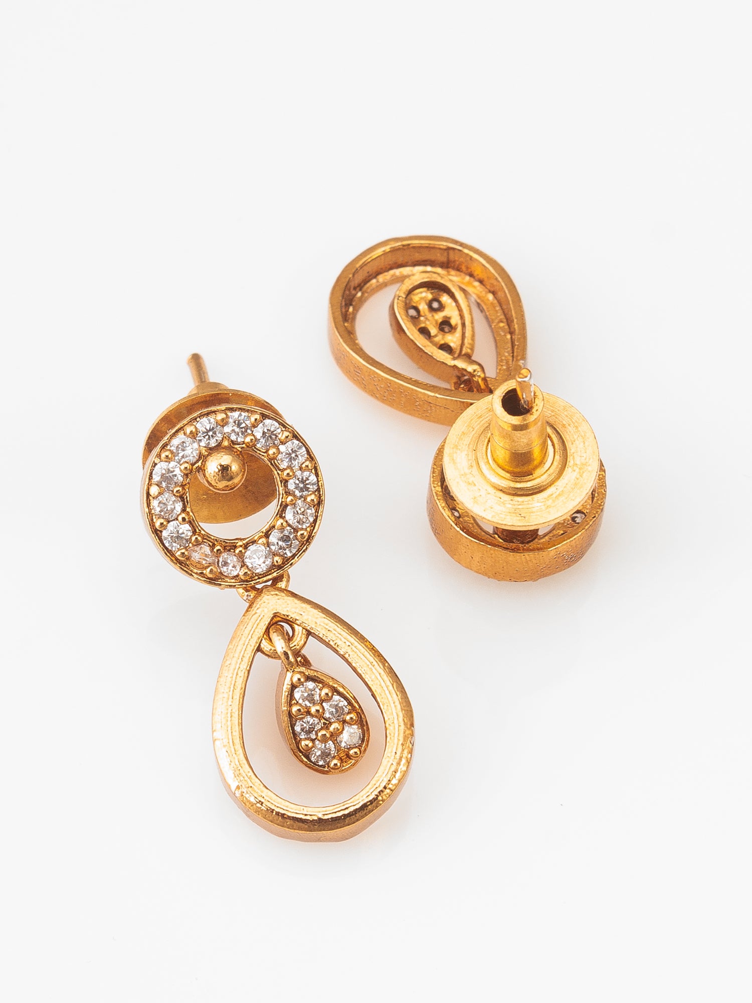 Gold-Plated AD Stone endant Necklace Set with Drop Earrings – View 3 | Aadita Jewelry