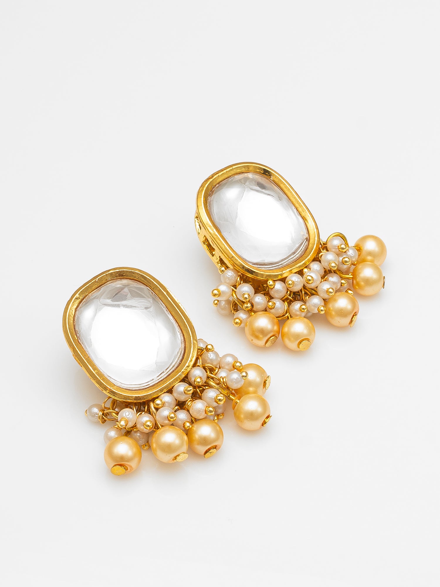 Gold-Toned Kundan Beaded Choker Necklace Set with Earrings – View 2 | Aadita Jewelry