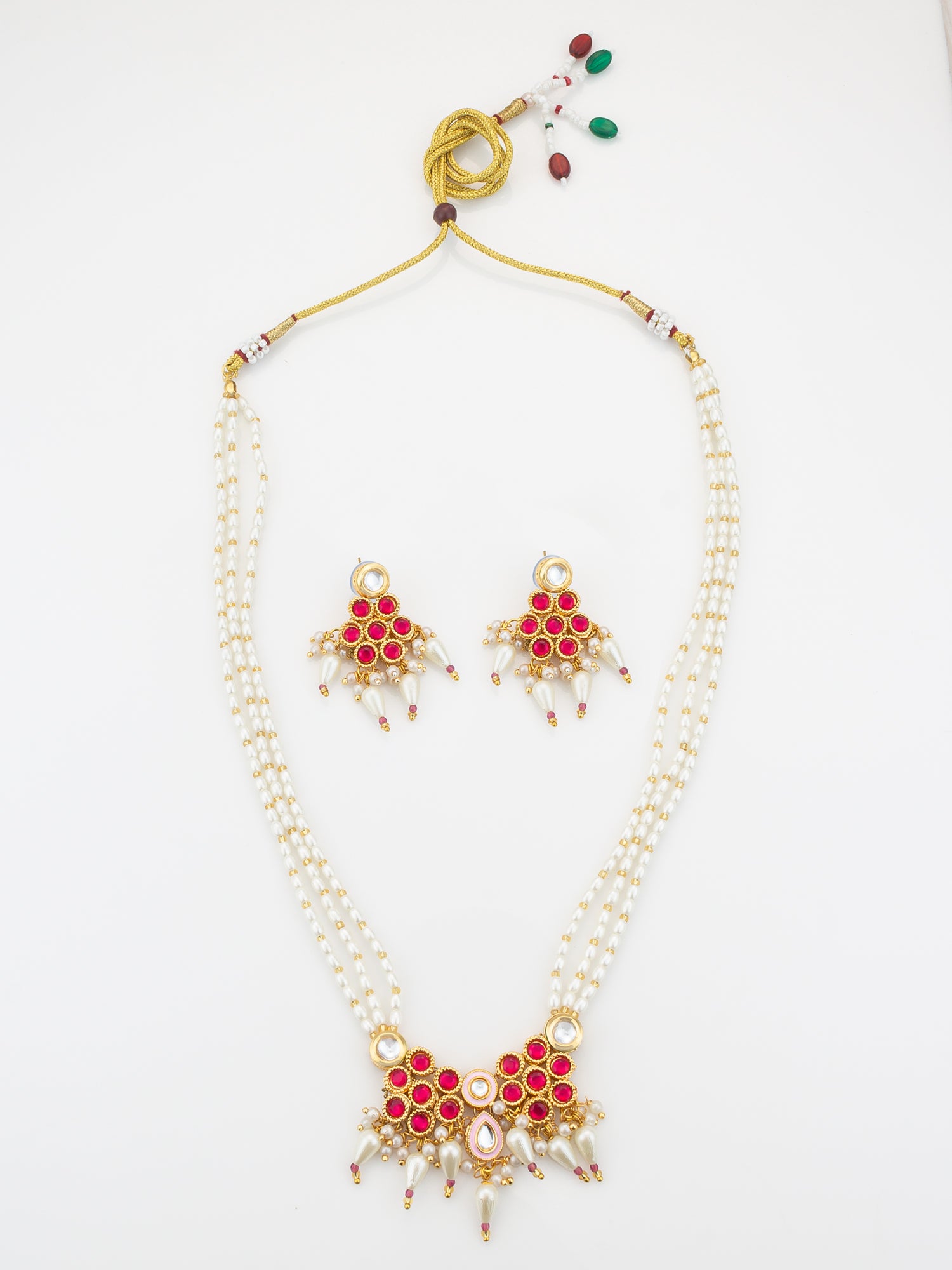 Gold Plated Kundan Beaded Necklace Set with Earrings for Women | Aadita Jewelry