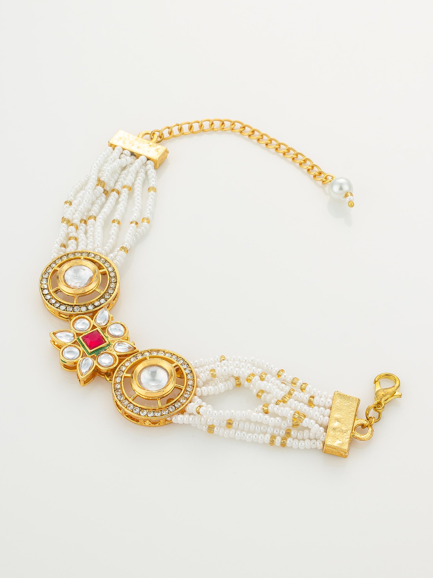 Traditional Pearl Beaded Kundan Bracelet – View 2 | Aadita Jewelry
