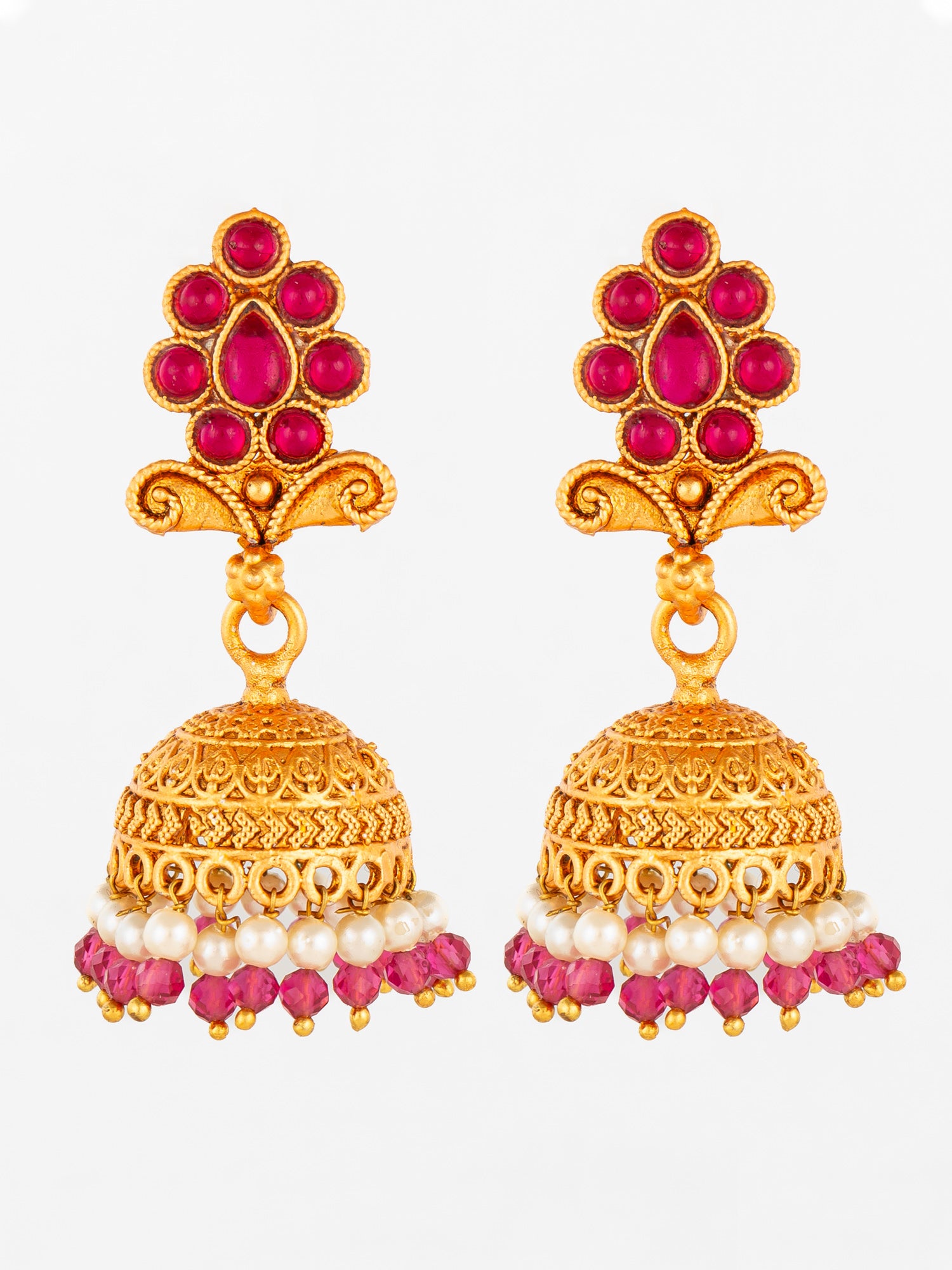 Aadita Classic Gold Plated Pink Stone Mini Jhumka Earrings | Aadita Jewelry