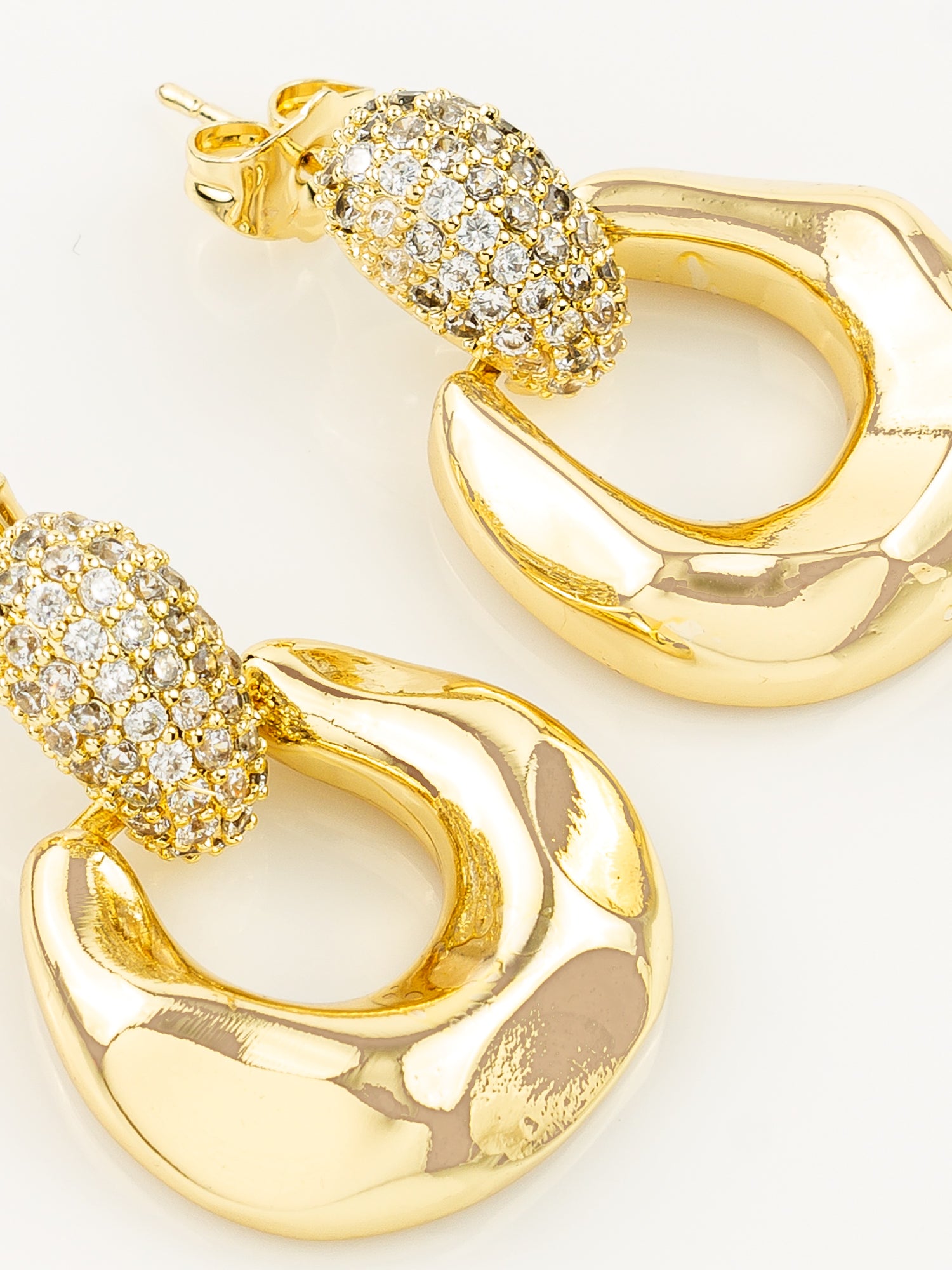 Gold Plated Glossy Dome Hoop Earrings with American Diamond Studded Top – View 4 | Aadita Jewelry