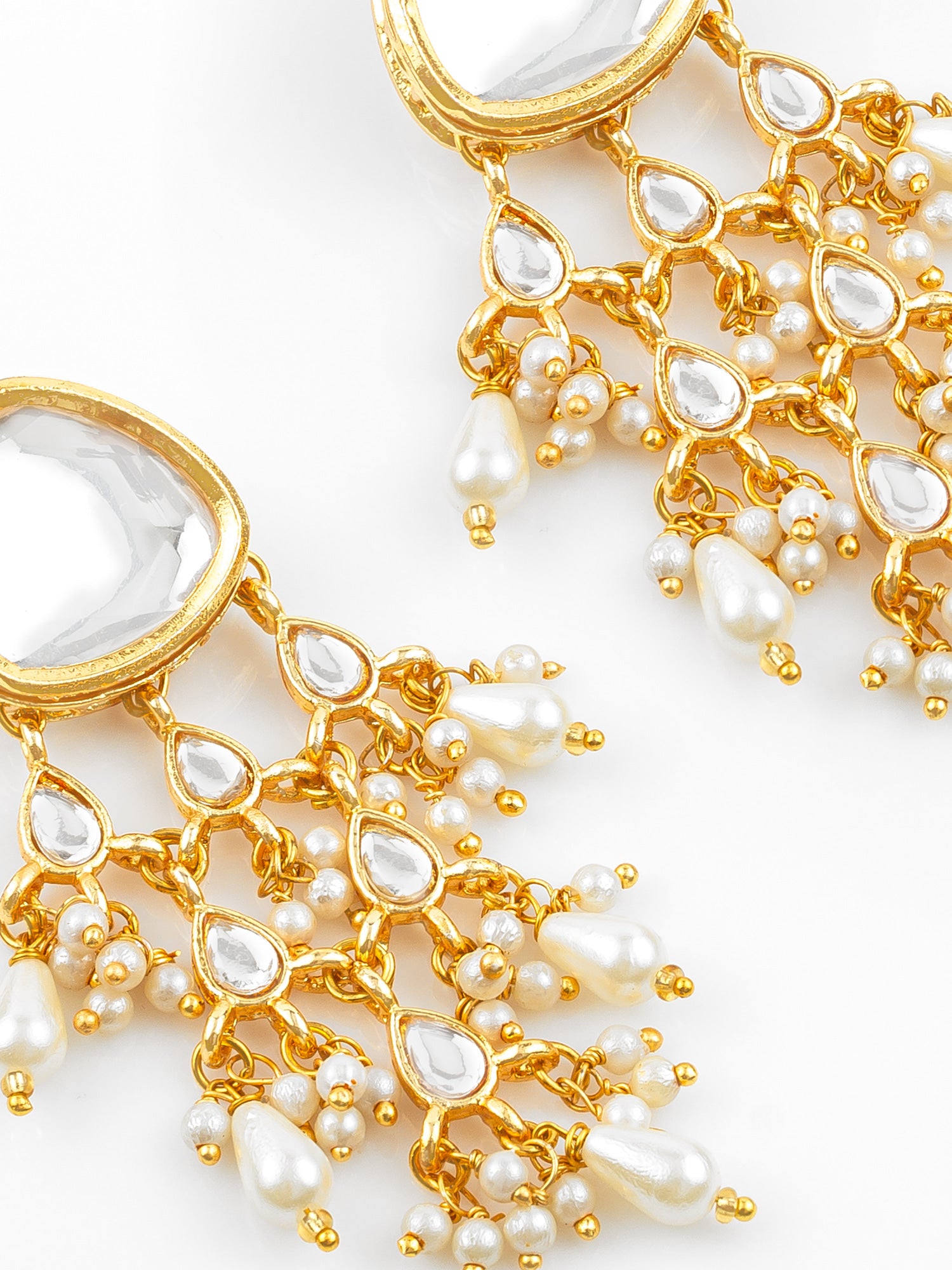 Gold Plated White Kundan Chandbali Earrings with Pearl Drops for Traditional Wear – View 4 | Aadita Jewelry