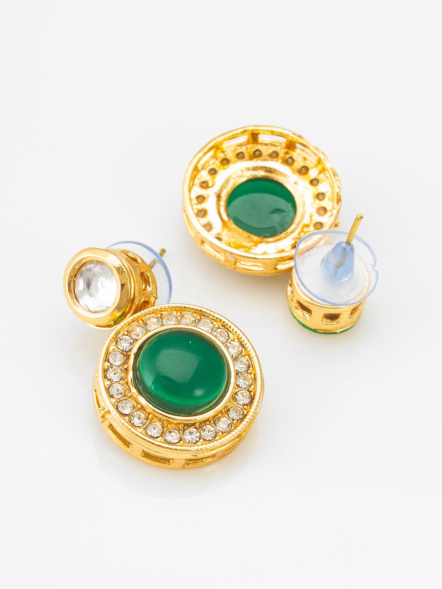 Kundan Mangalsutra Set with Green Stone Circular Pendant and Crystal Earrings – View 4 | Aadita Jewelry