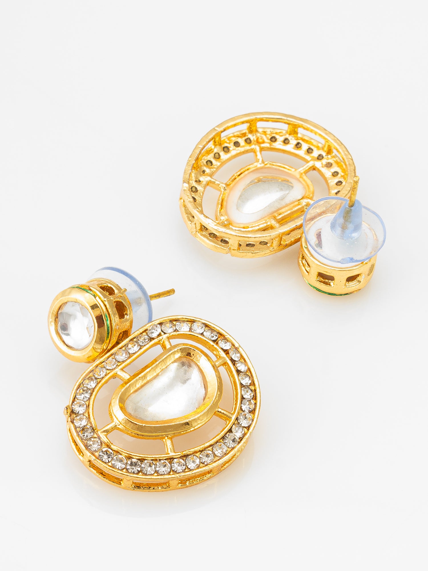 Kundan Mangalsutra Set with  Polki Pendant and Crystal Studded Circular Earrings – View 4 | Aadita Jewelry