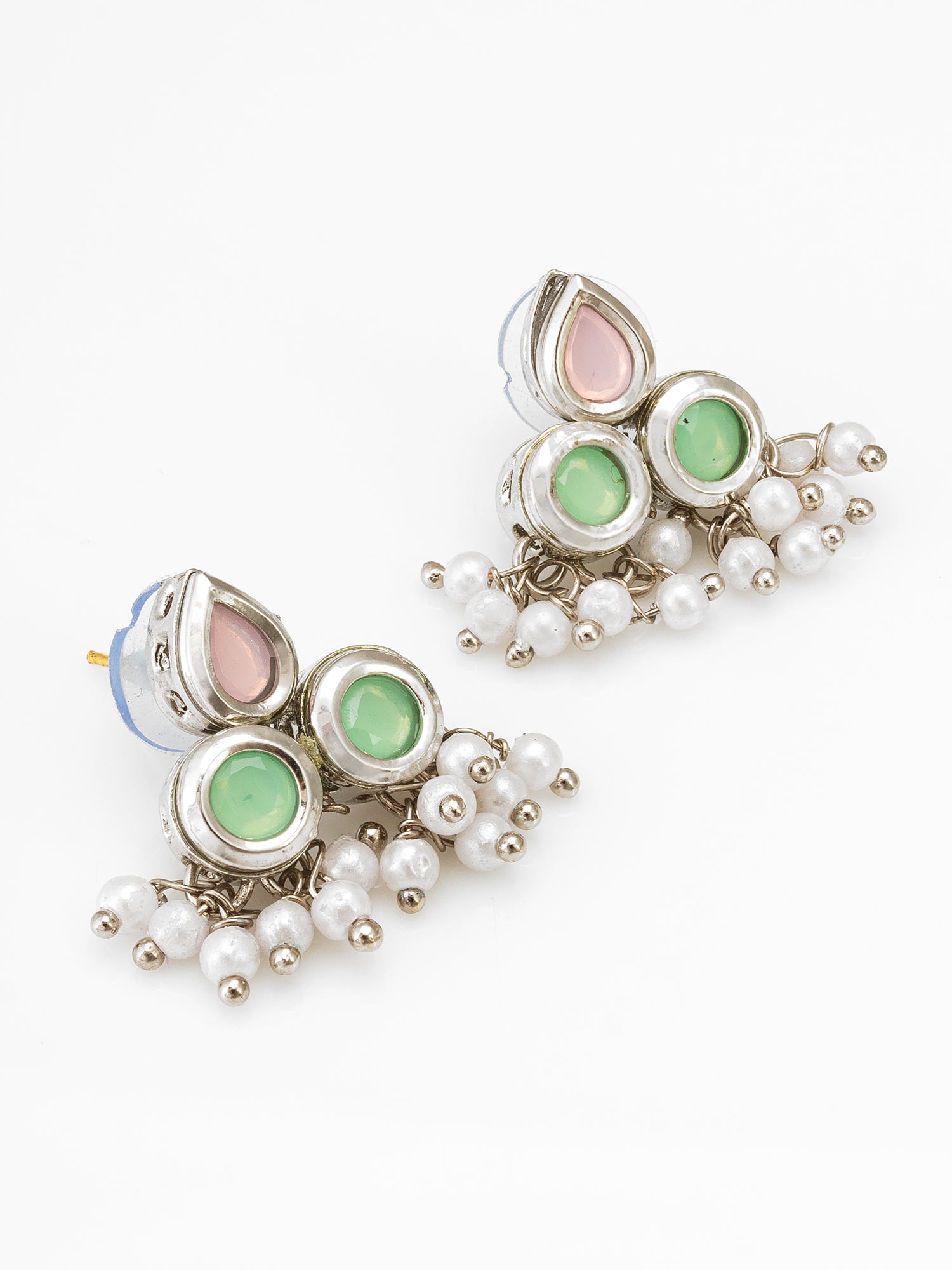 Silver Plated Stud Earrings with Pearl Drops | Aadita Jewelry