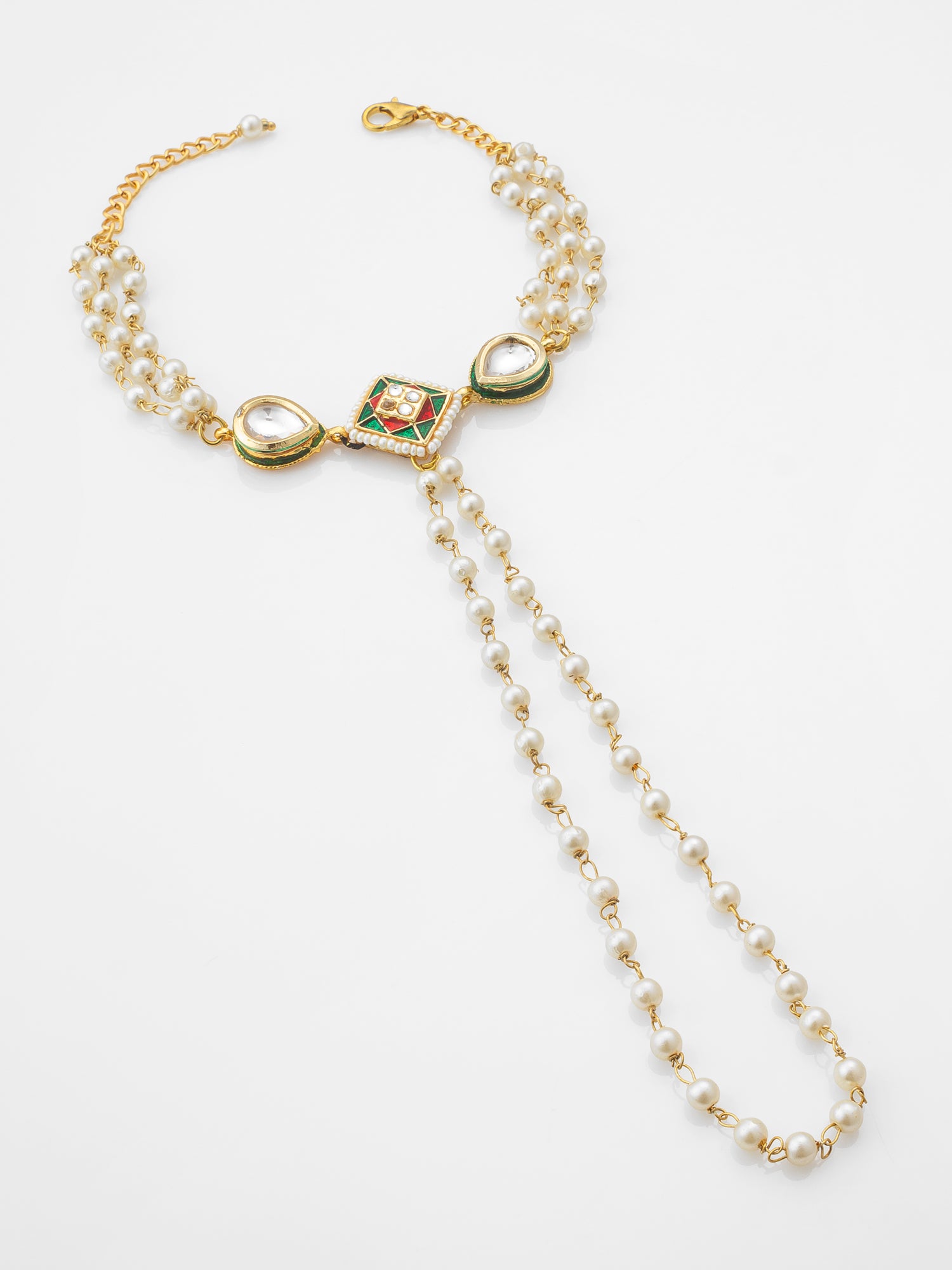 White Beaded Kundan Haathphool Bracelet – View 3 | Aadita Jewelry
