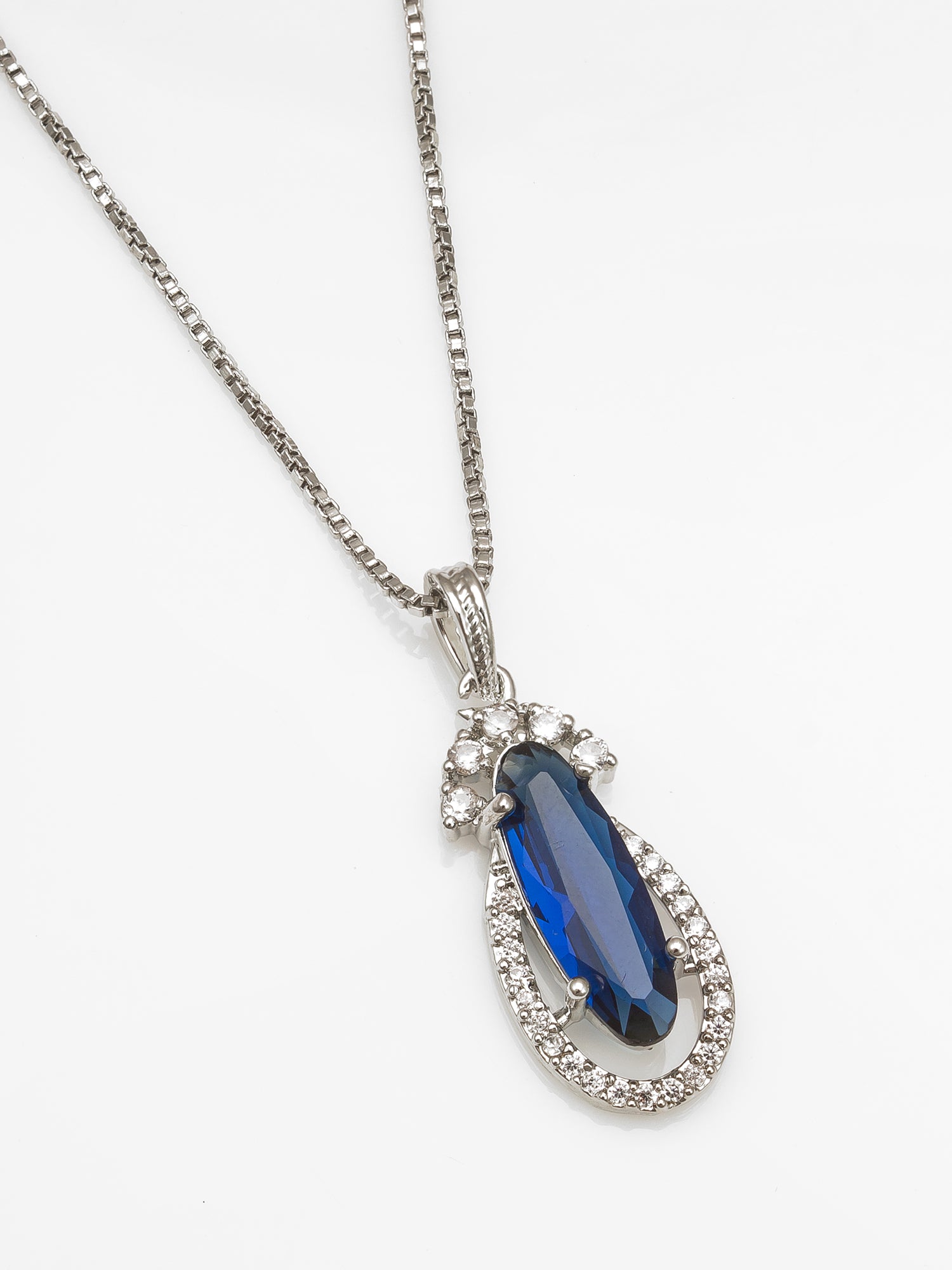 Silver-Plated Blue Stone Pendant Chain for Women & Girls – View 2 | Aadita Jewelry