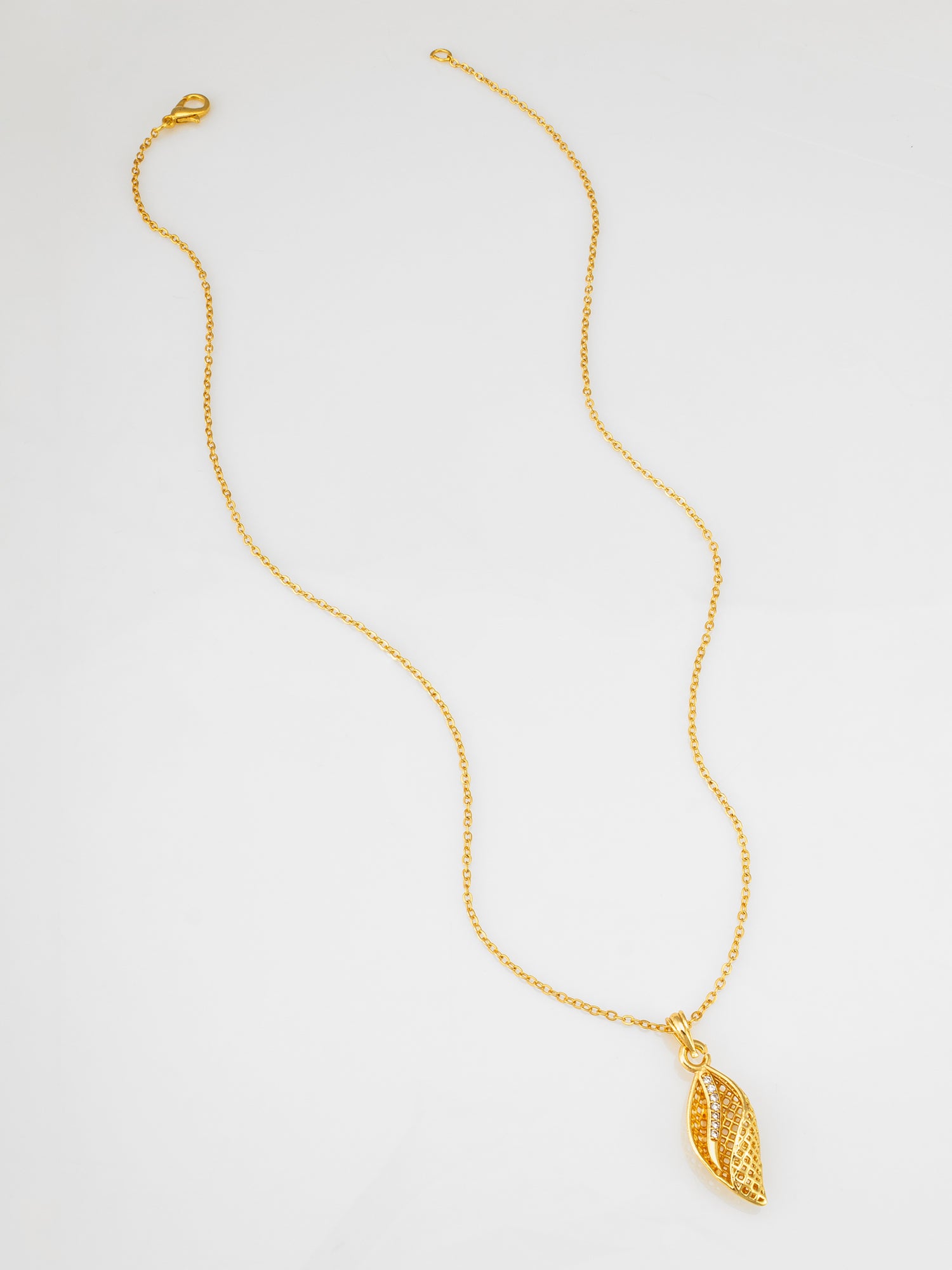 Gold-Tone Leaf AD Pendant Necklace | Aadita Jewelry