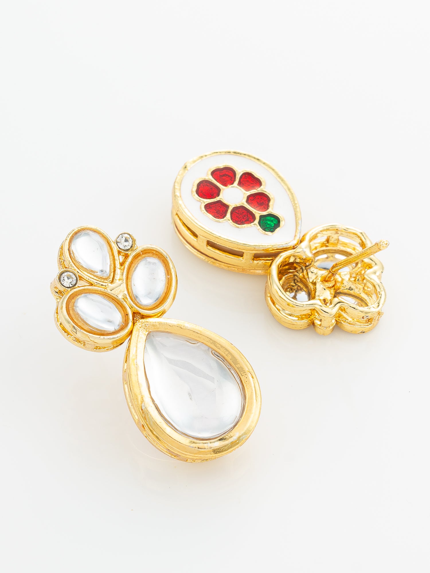 Gold Plated Statement White Stone Cluster Earrings – View 3 | Aadita Jewelry