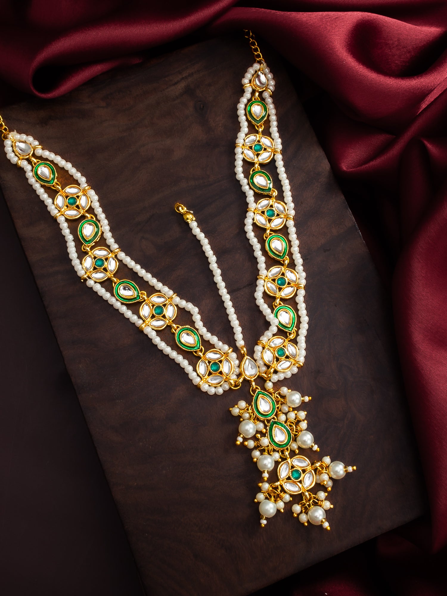 Traditional Green Kundan Matha Patti With Maang Tikka for Women – View 5 | Aadita Jewelry