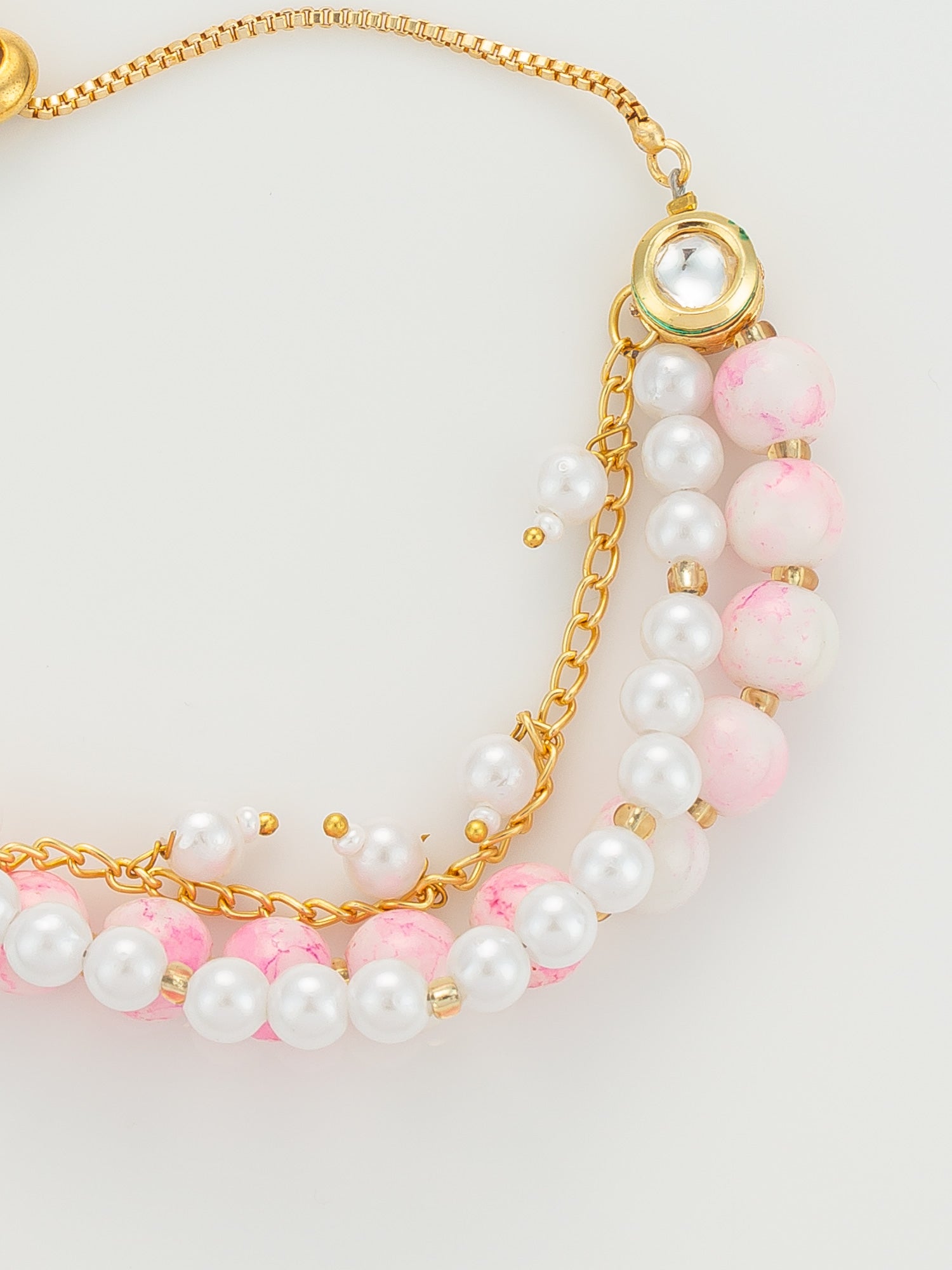 Dual-Tone Pink Beaded Layered Bracelet – View 3 | Aadita Jewelry