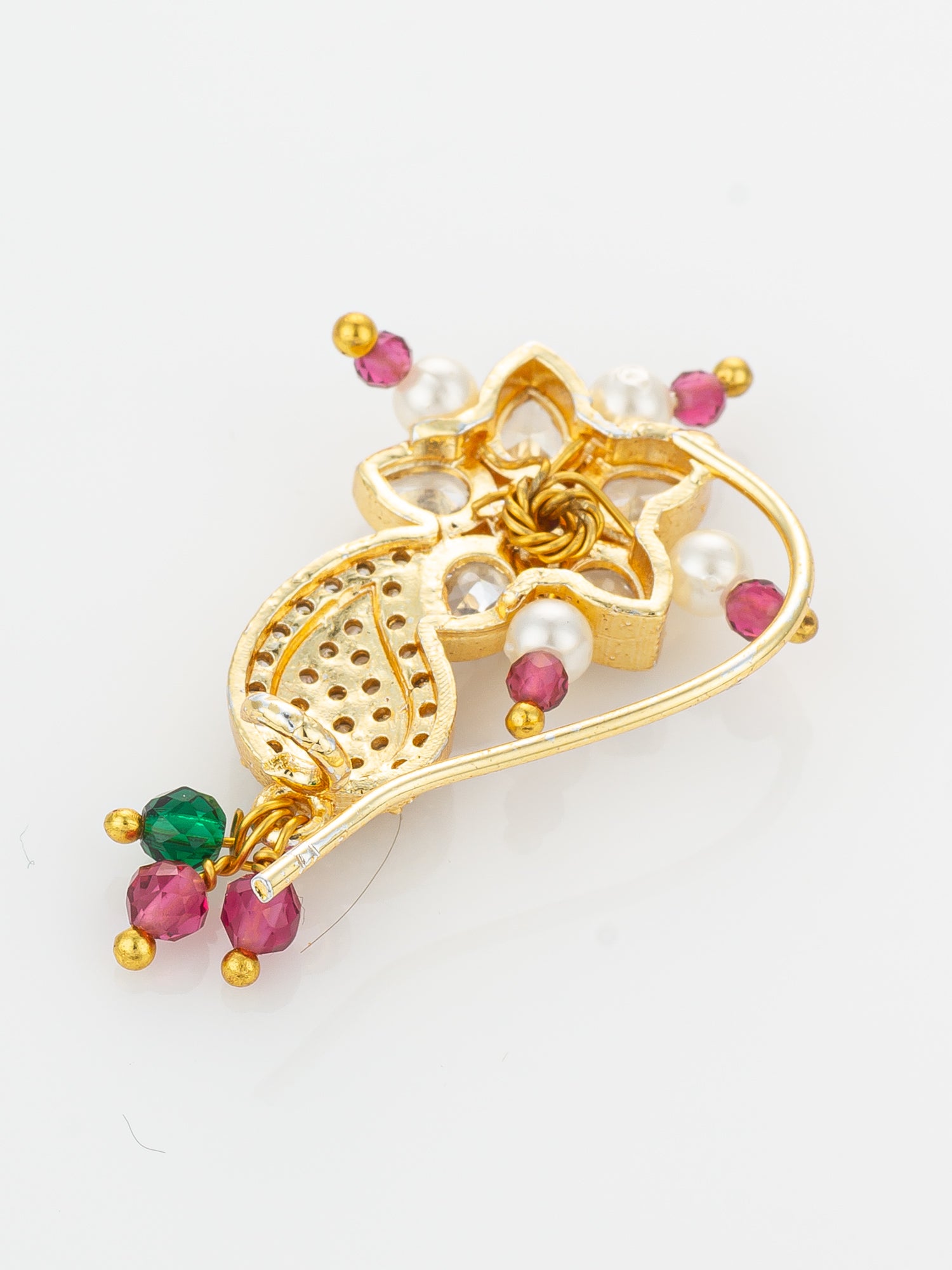 Traditional Floral Pearl Nath – View 3 | Aadita Jewelry