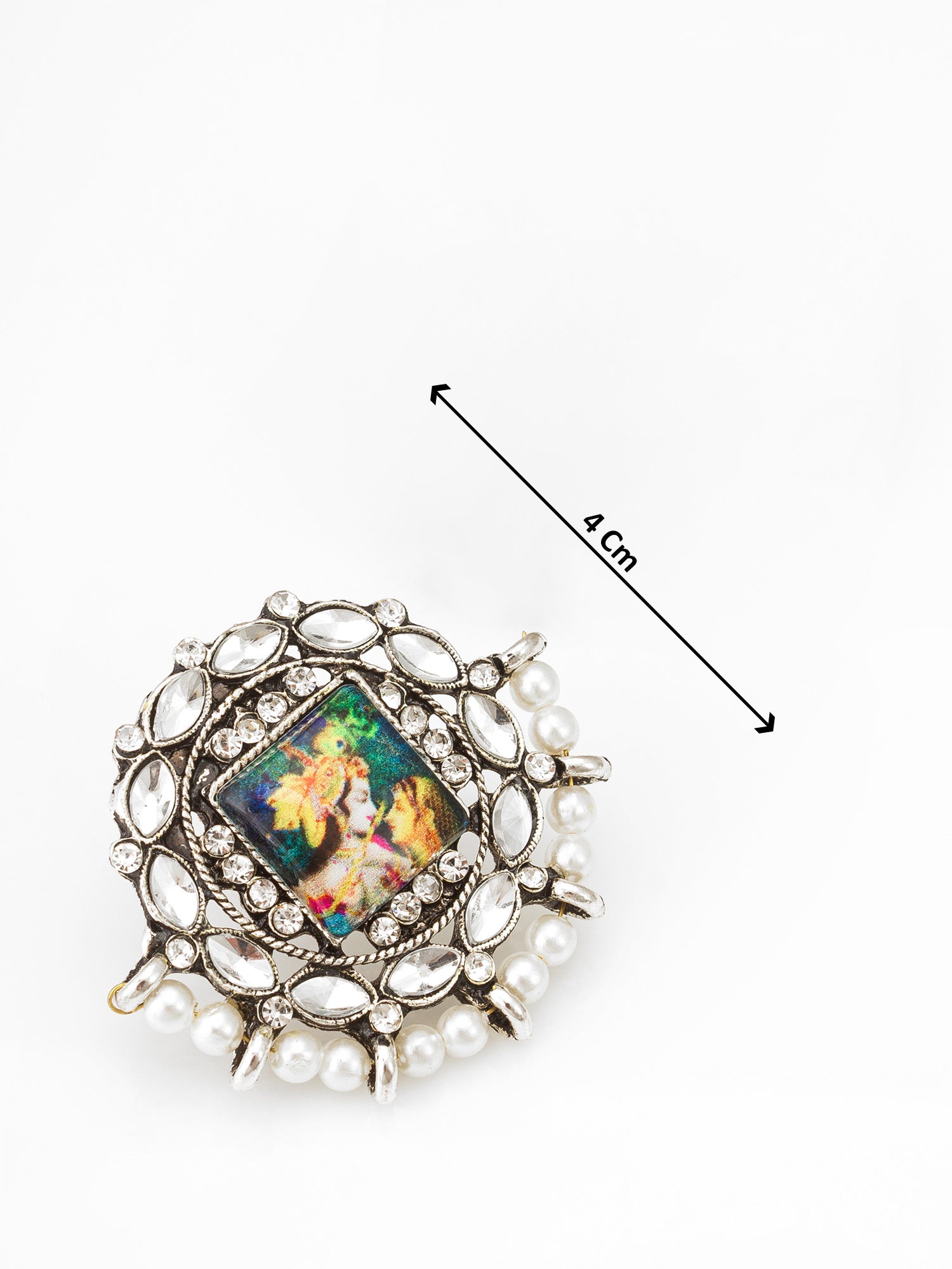 Silver Toned Radha Krishna Temple Work Kundan Stud Earrings – View 3 | Aadita Jewelry