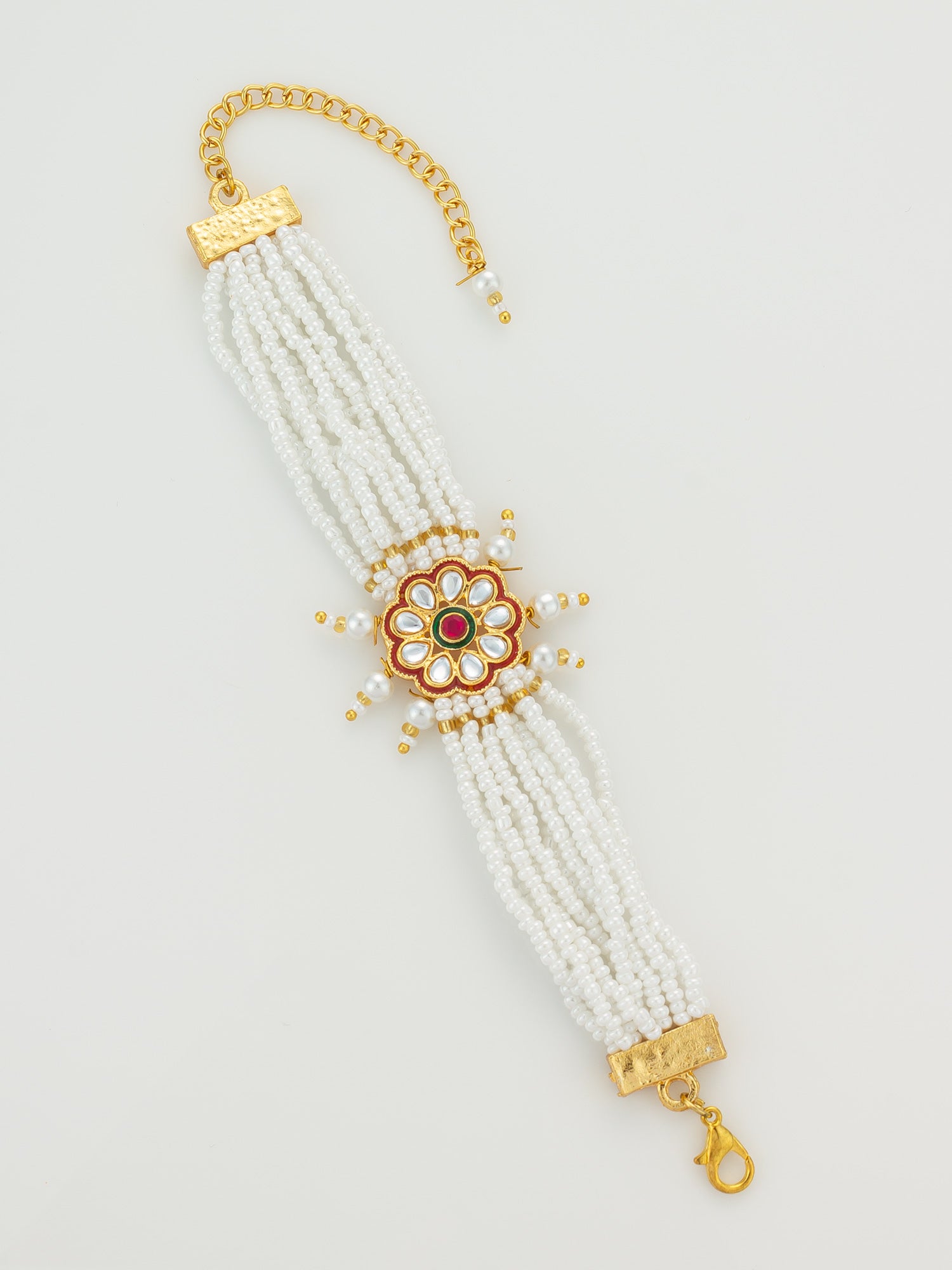 Red Floral Motif Pearl Bracelet | Aadita Jewelry