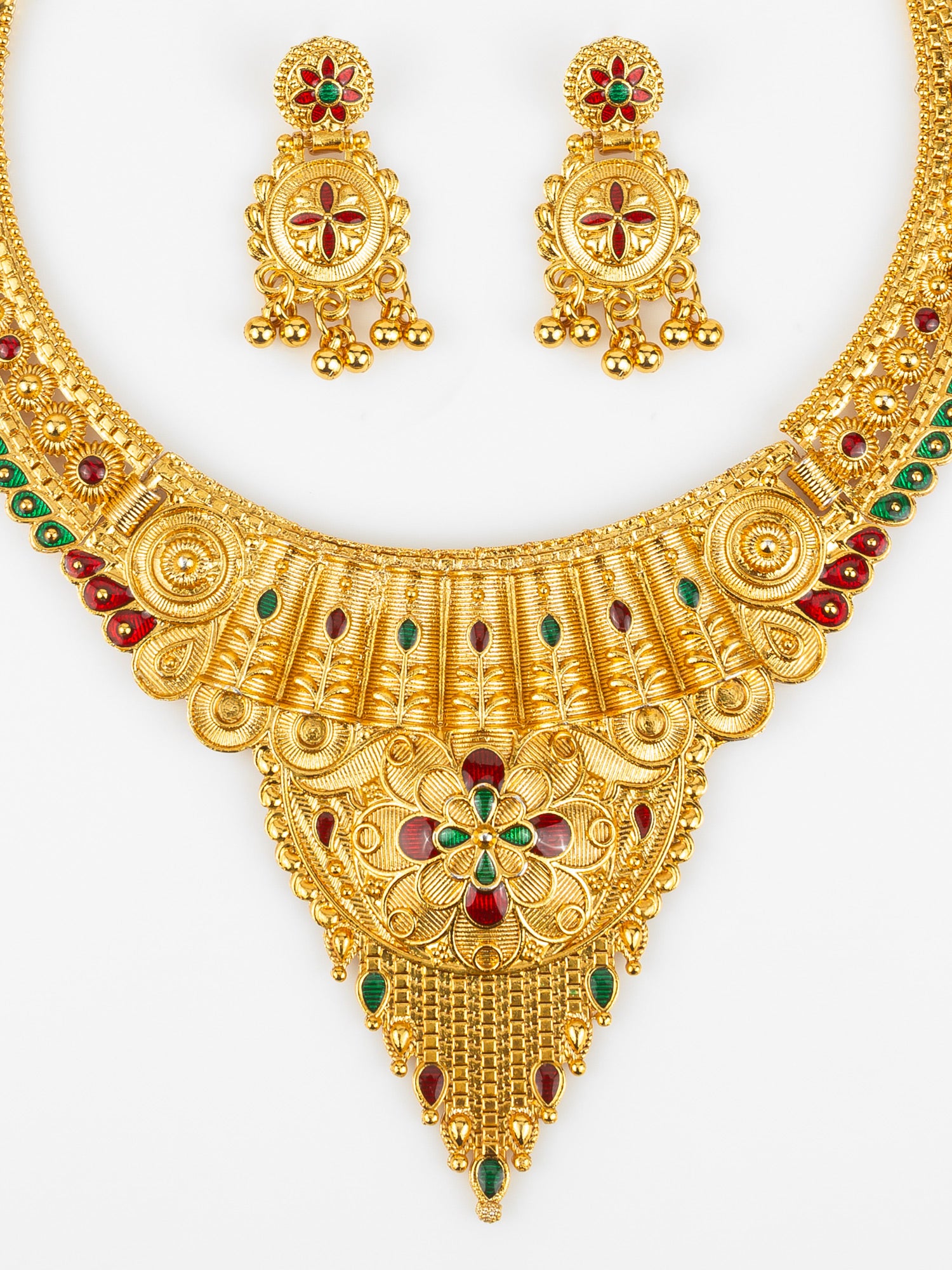 Gold-Plated Temple Necklace Set for Women | Bridal Peacock Jewellery | Traditional Design – View 4 | Aadita Jewelry