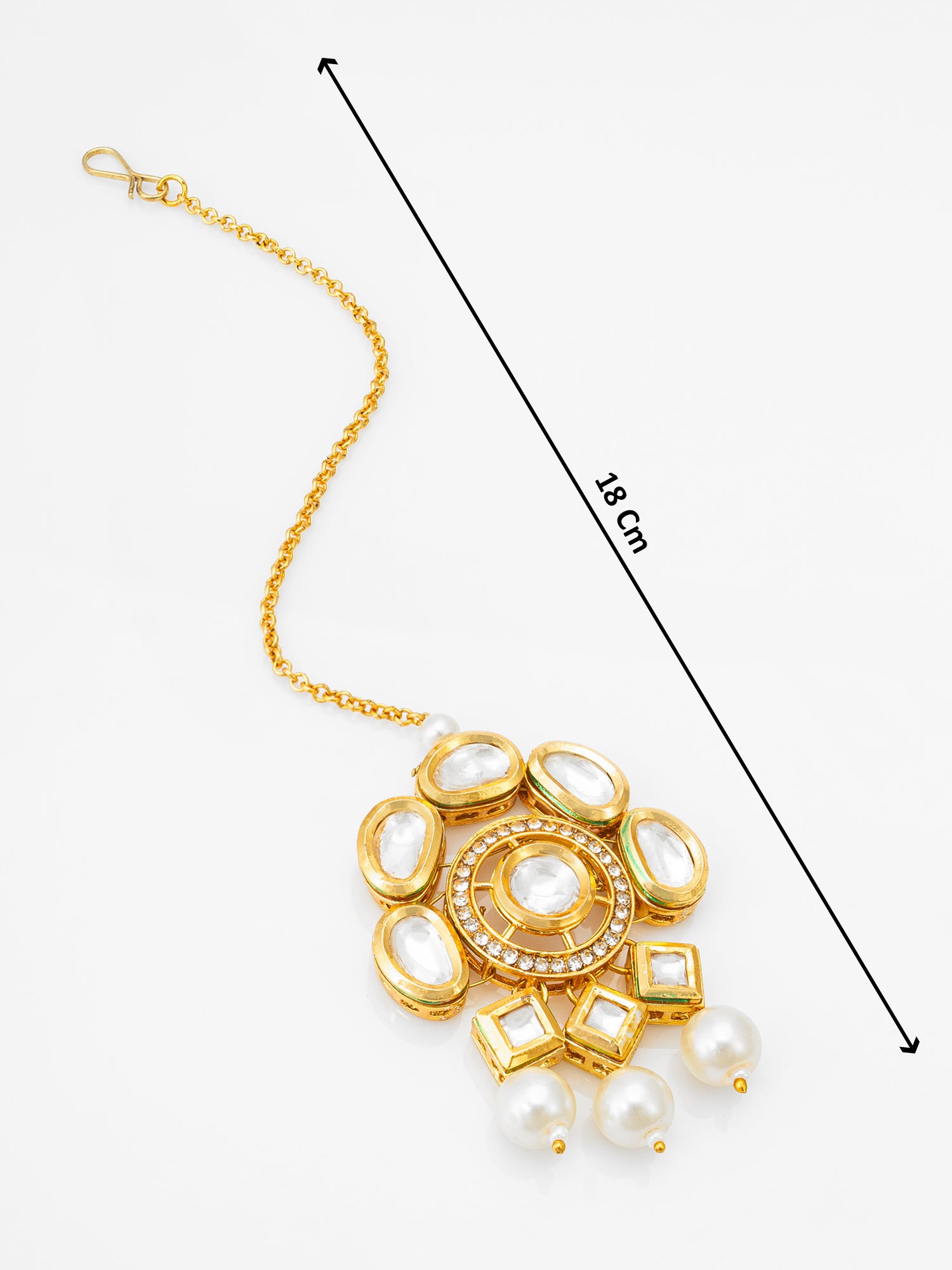 Gold-Plated Kundan Maang Tikka with Pearl Drops – View 4 | Aadita Jewelry