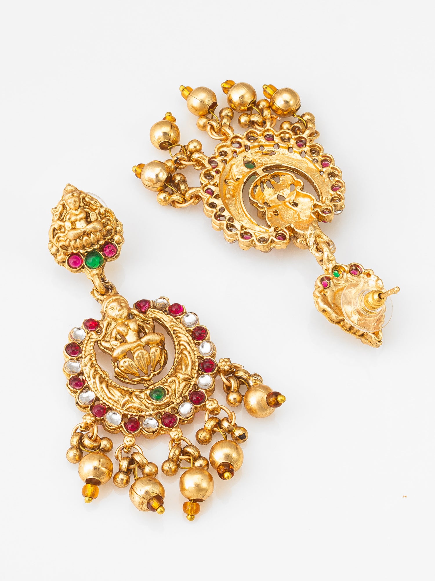 Lakshmi Temple Chandbali Earrings with Kundan Stones – View 2 | Aadita Jewelry