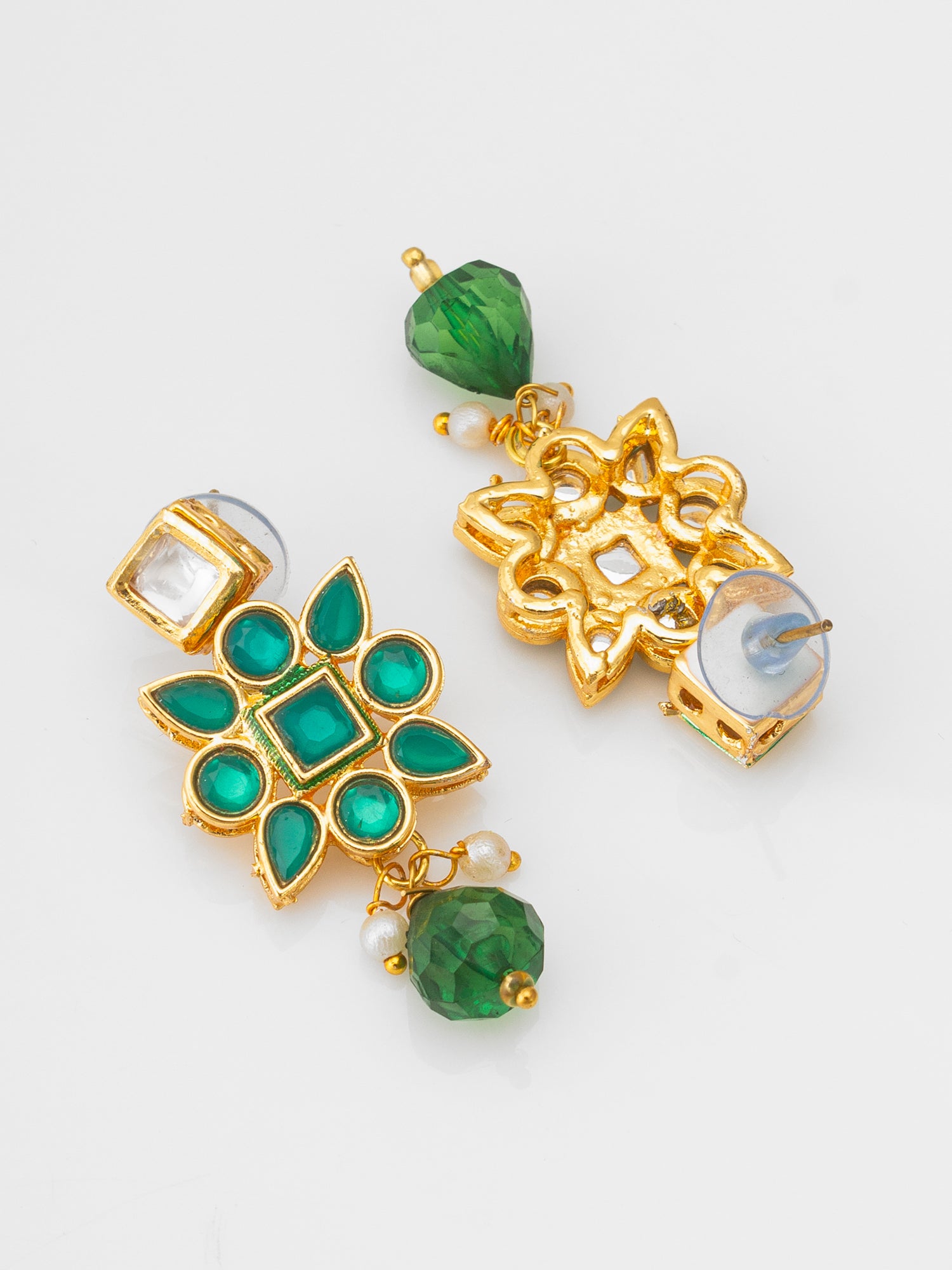 Sky Blue Bead Choker with Emerald Green Kundan Accent Set – View 3 | Aadita Jewelry