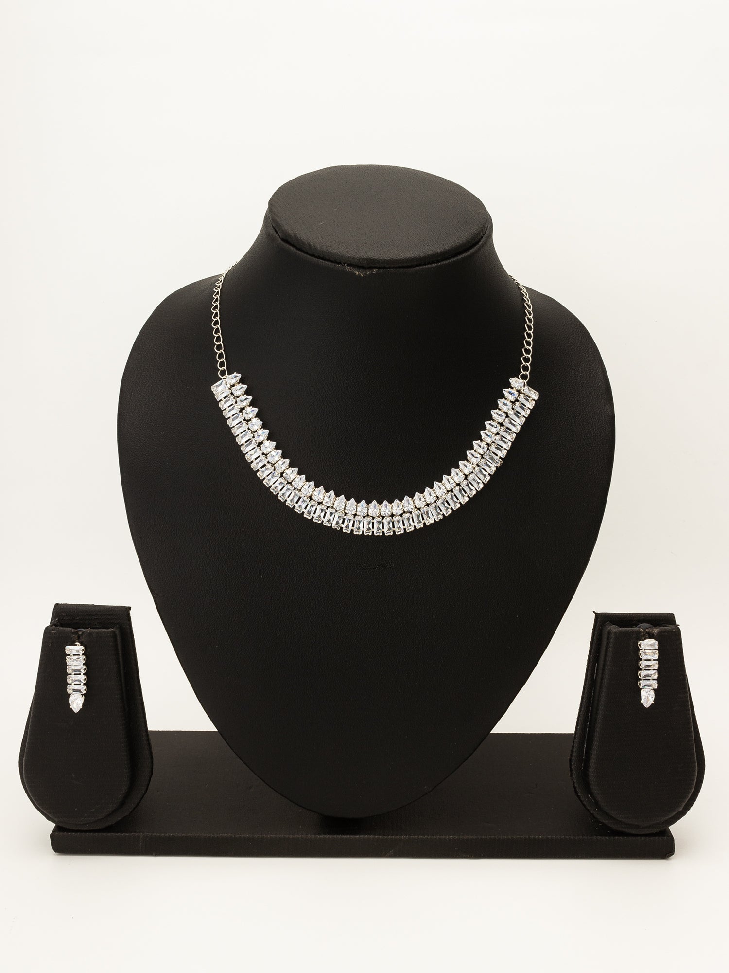 Classic Linear Baguette AD Necklace Set with Earrings – View 4 | Aadita Jewelry