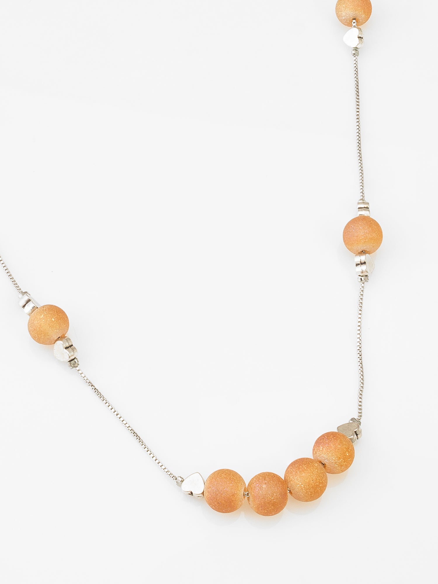 Matte Orange Druzy Bead Station Long Chain Necklace with Silver Spacers – View 2 | Aadita Jewelry