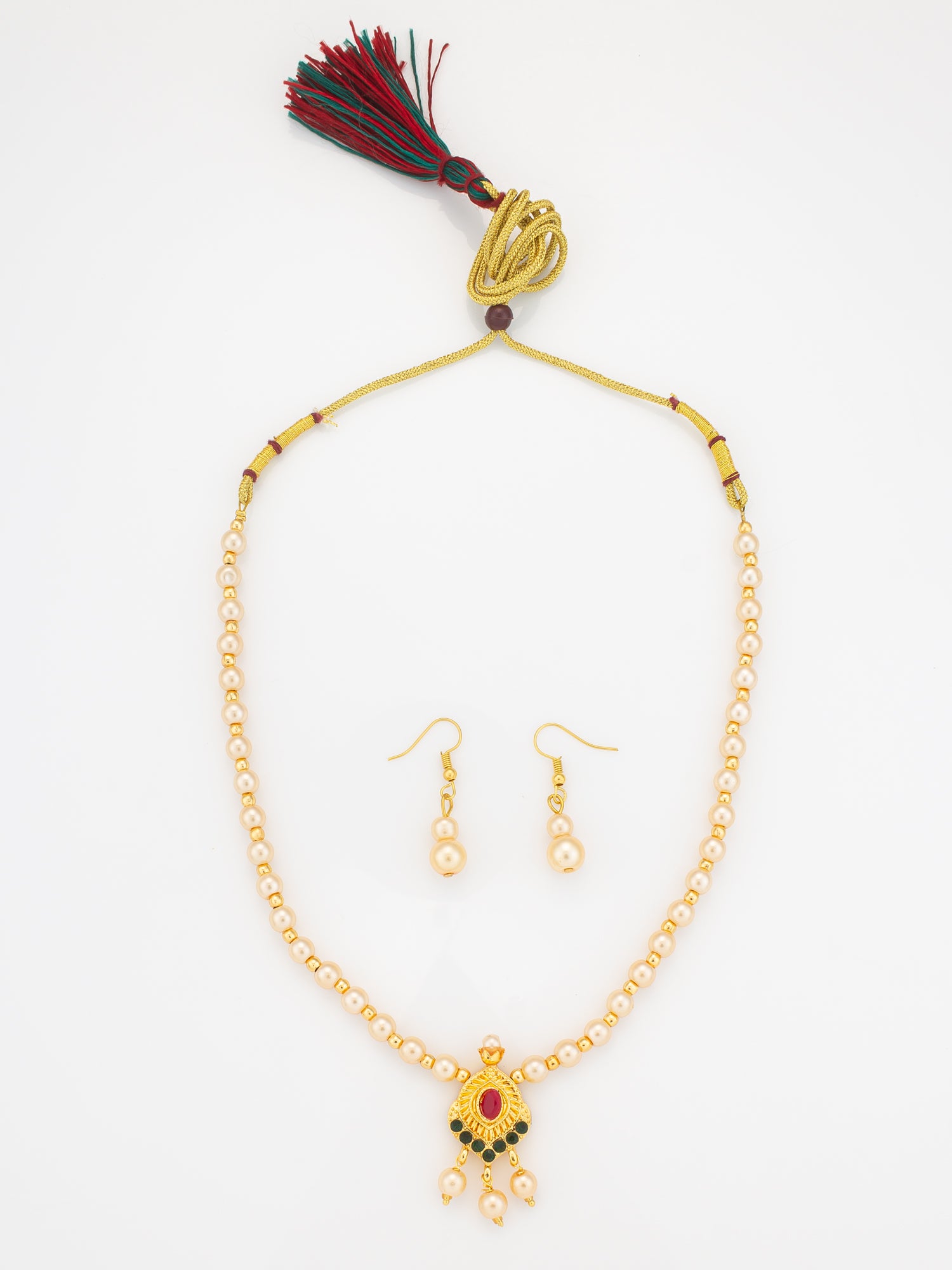 Gold-Plated Pearl Beaded Traditional Necklace Set | Aadita Jewelry