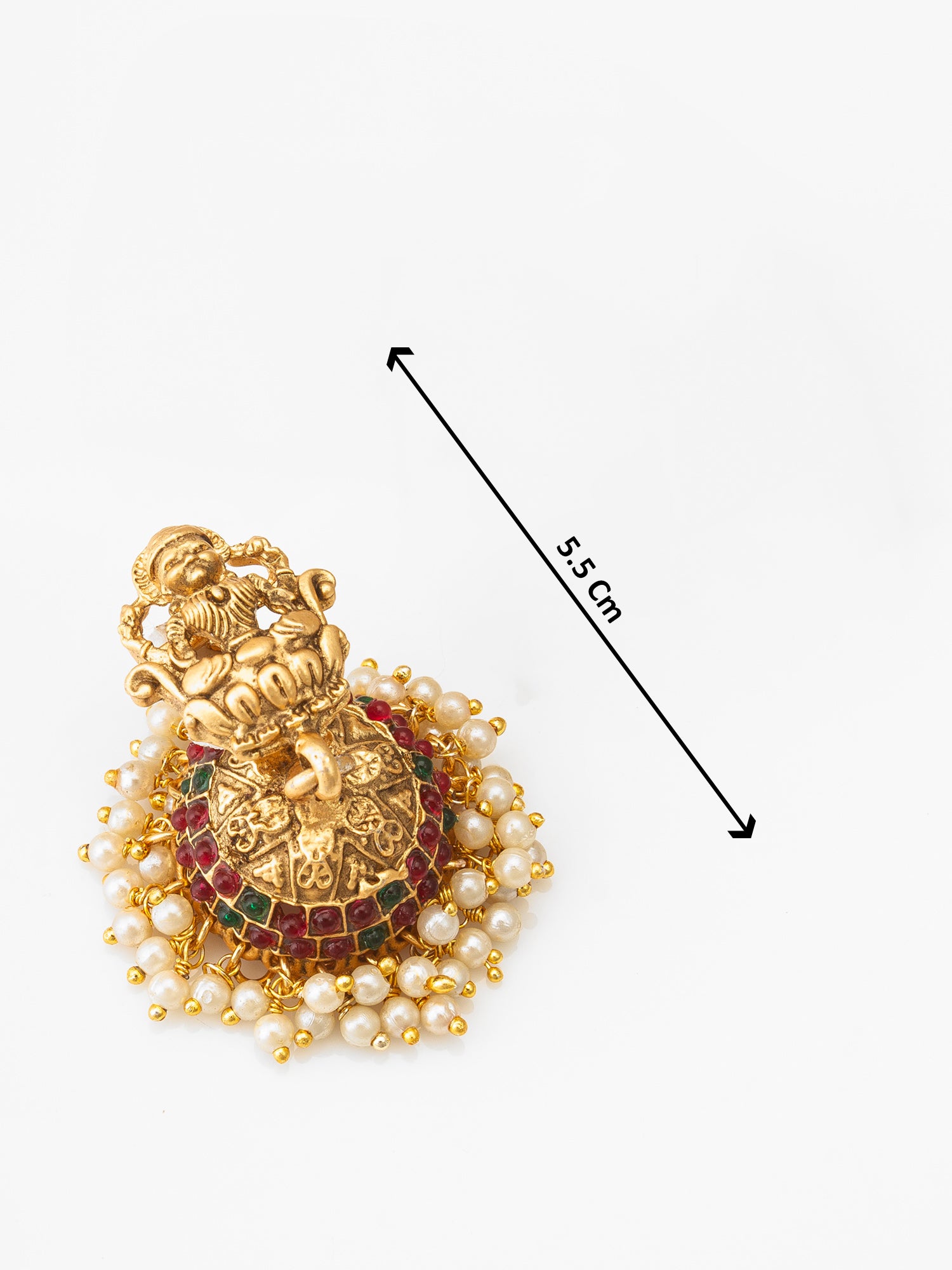Long Temple Necklace Set with Ganesha Jhumka Earrings, Stones and Emerald Bead Drops – View 5 | Aadita Jewelry