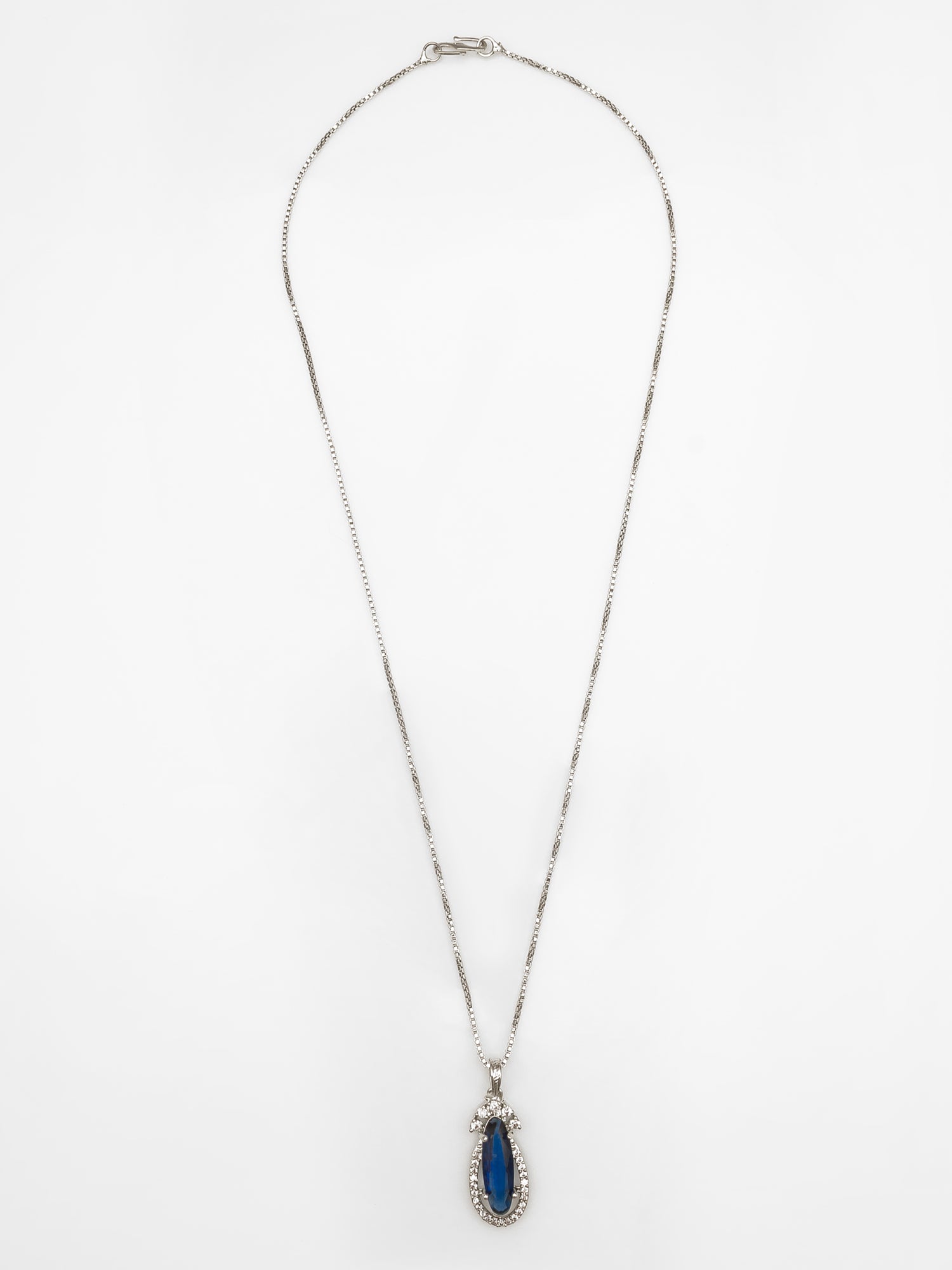 Silver-Plated Blue Stone Pendant Chain for Women & Girls | Aadita Jewelry