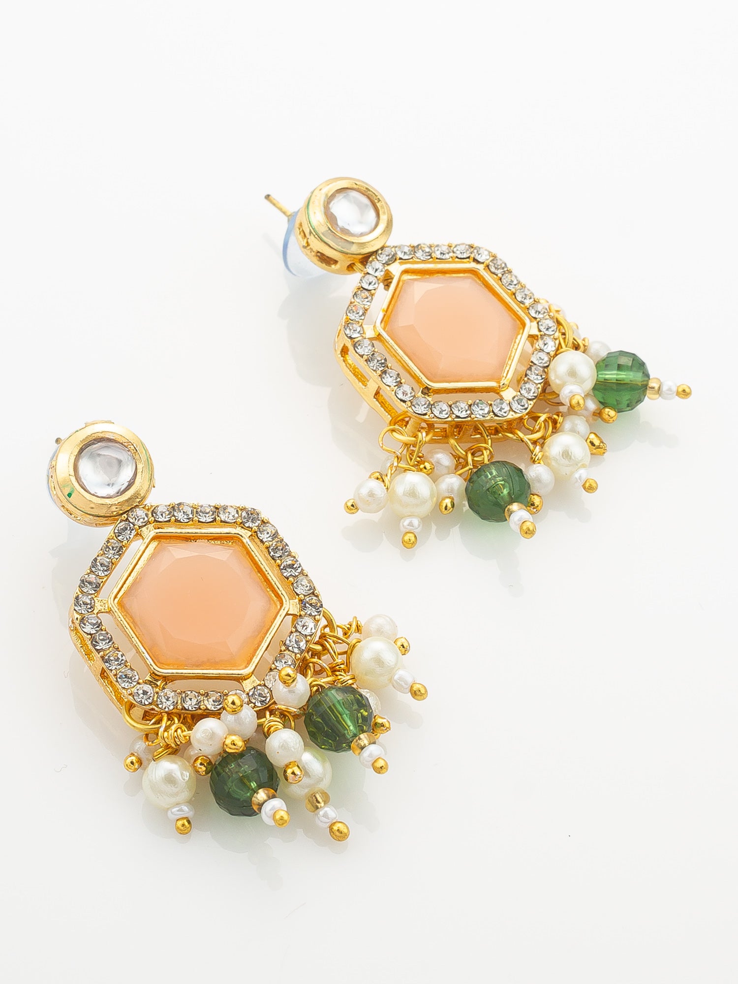 Aadita Gold-Plated Kundan Choker Necklace Set with Peach and Green Stones – View 2 | Aadita Jewelry