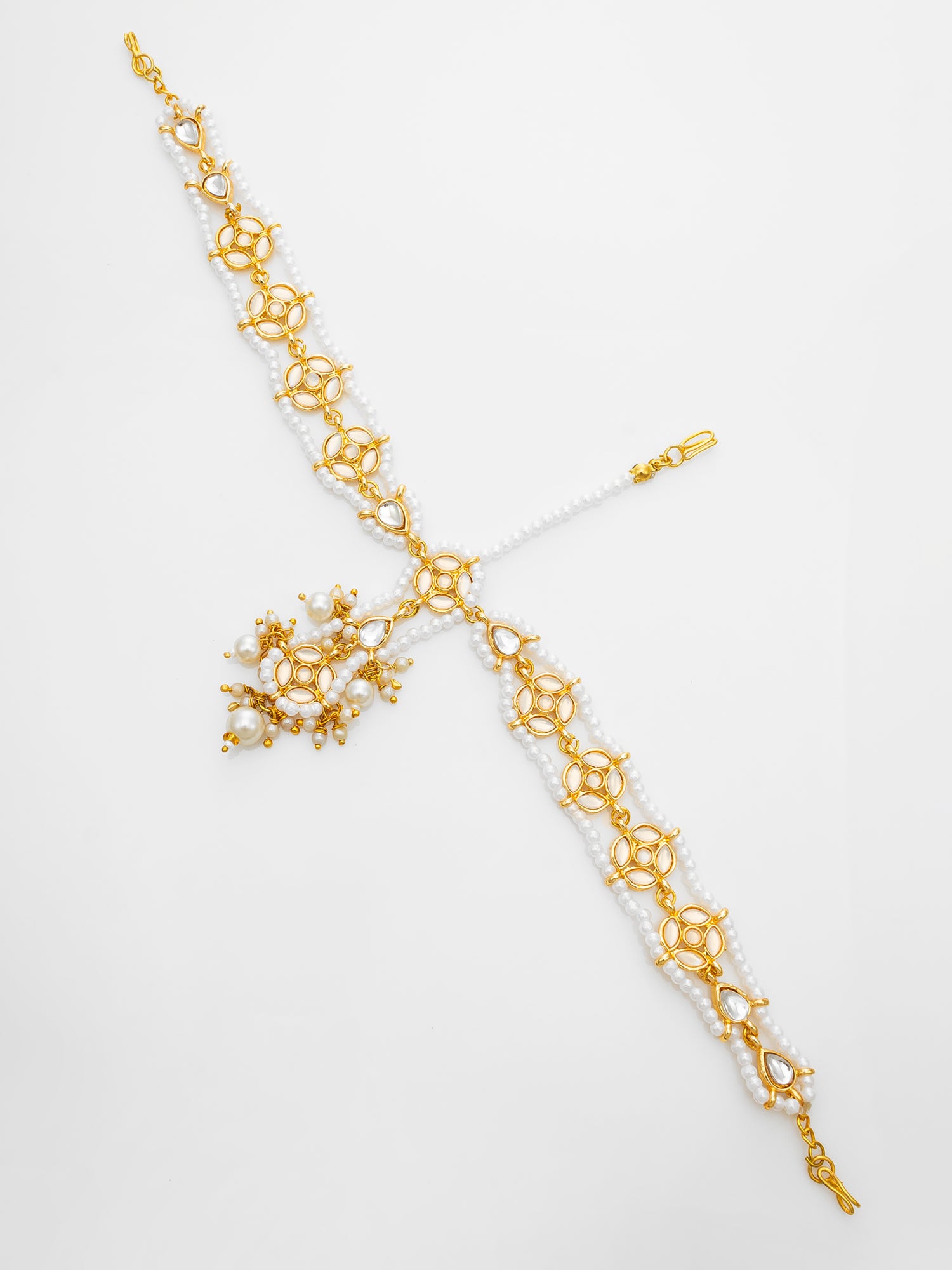 Gold Plated Kundan Pearl Matha Patti with Maang Tikka for Women – View 2 | Aadita Jewelry