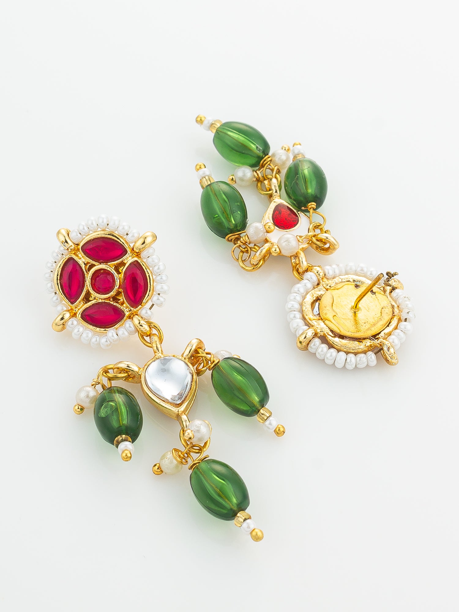 Aadita Red Green Kundan Drop Earrings – View 3 | Aadita Jewelry