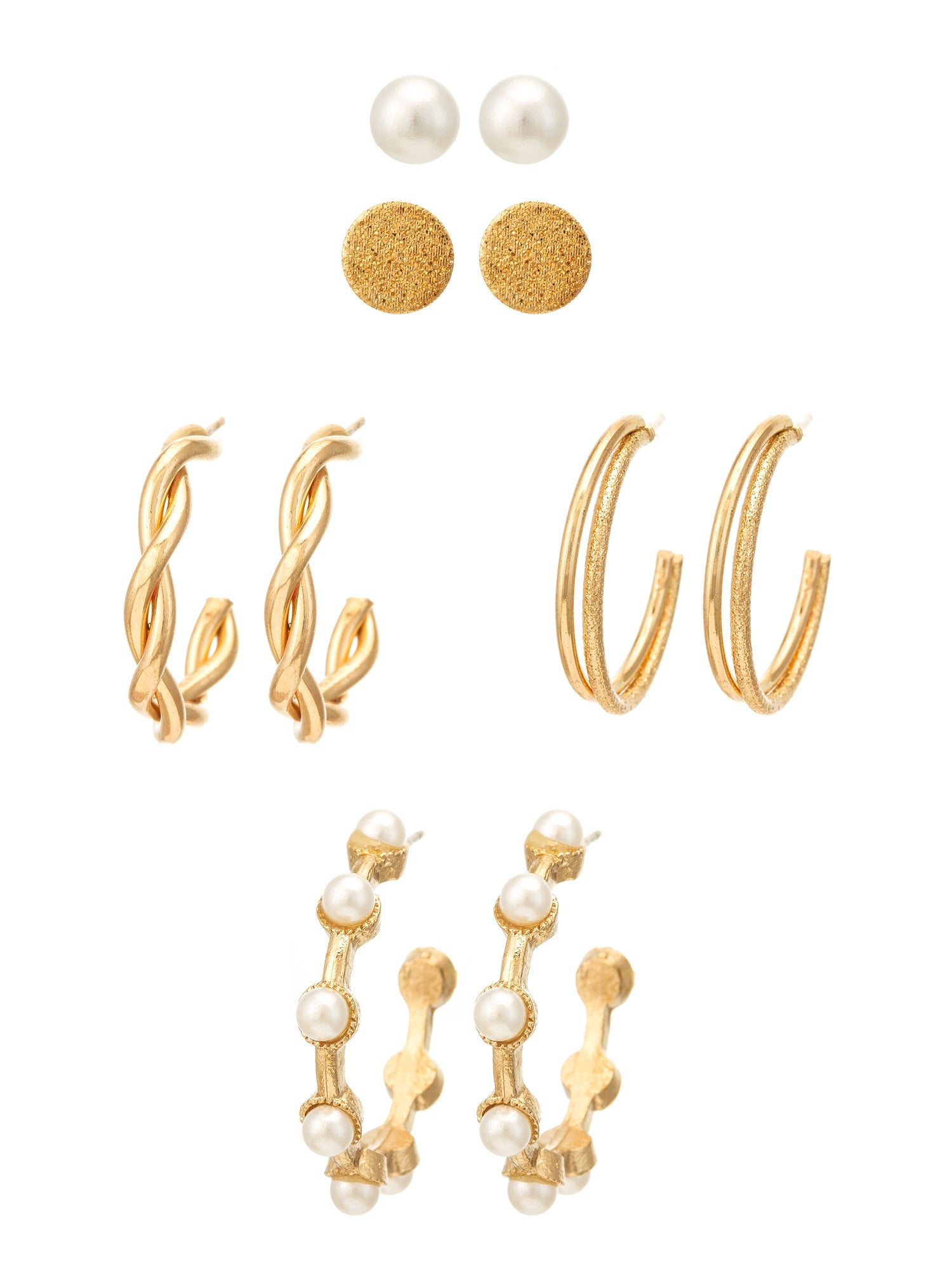Aadita Gold Plated Textured Hoop and Pearl Stud Set – View 3 | Aadita Jewelry
