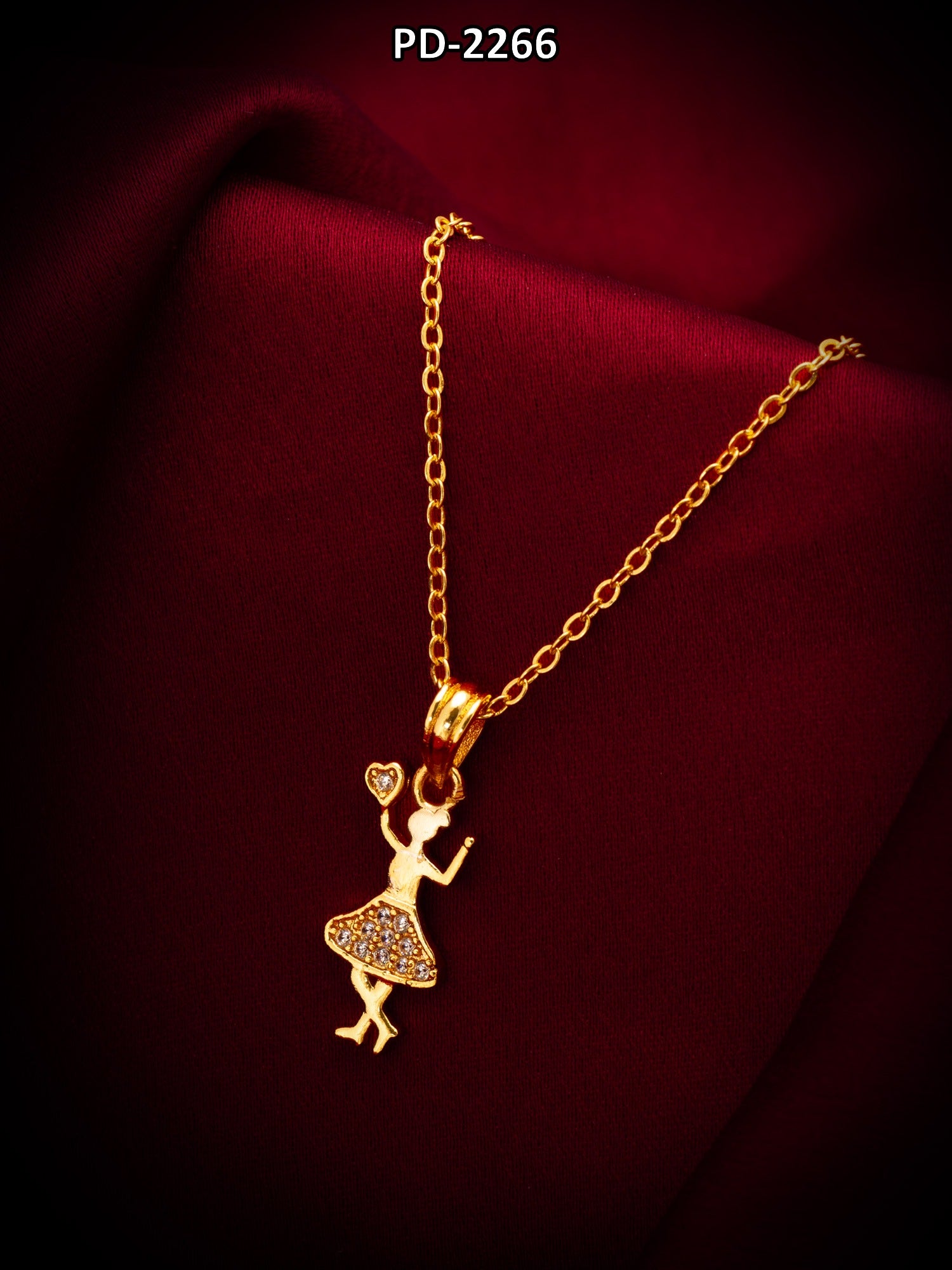 Gold-Tone Dancing Girl AD Pendant Necklace with Stone – View 5 | Aadita Jewelry