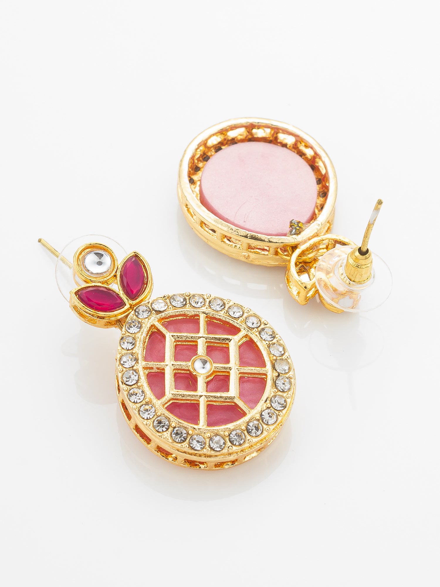 Aadita Gold-Plated Kundan Necklace Set with Ruby Red Stones and Pearl Strand – View 3 | Aadita Jewelry