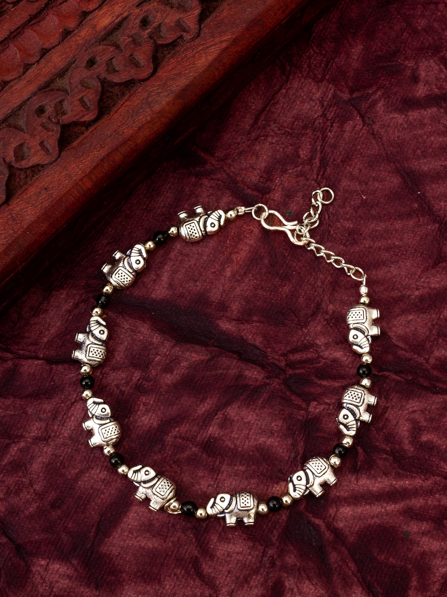 Oxidized Silver Elephant Motif Beaded Bracelet – View 4 | Aadita Jewelry