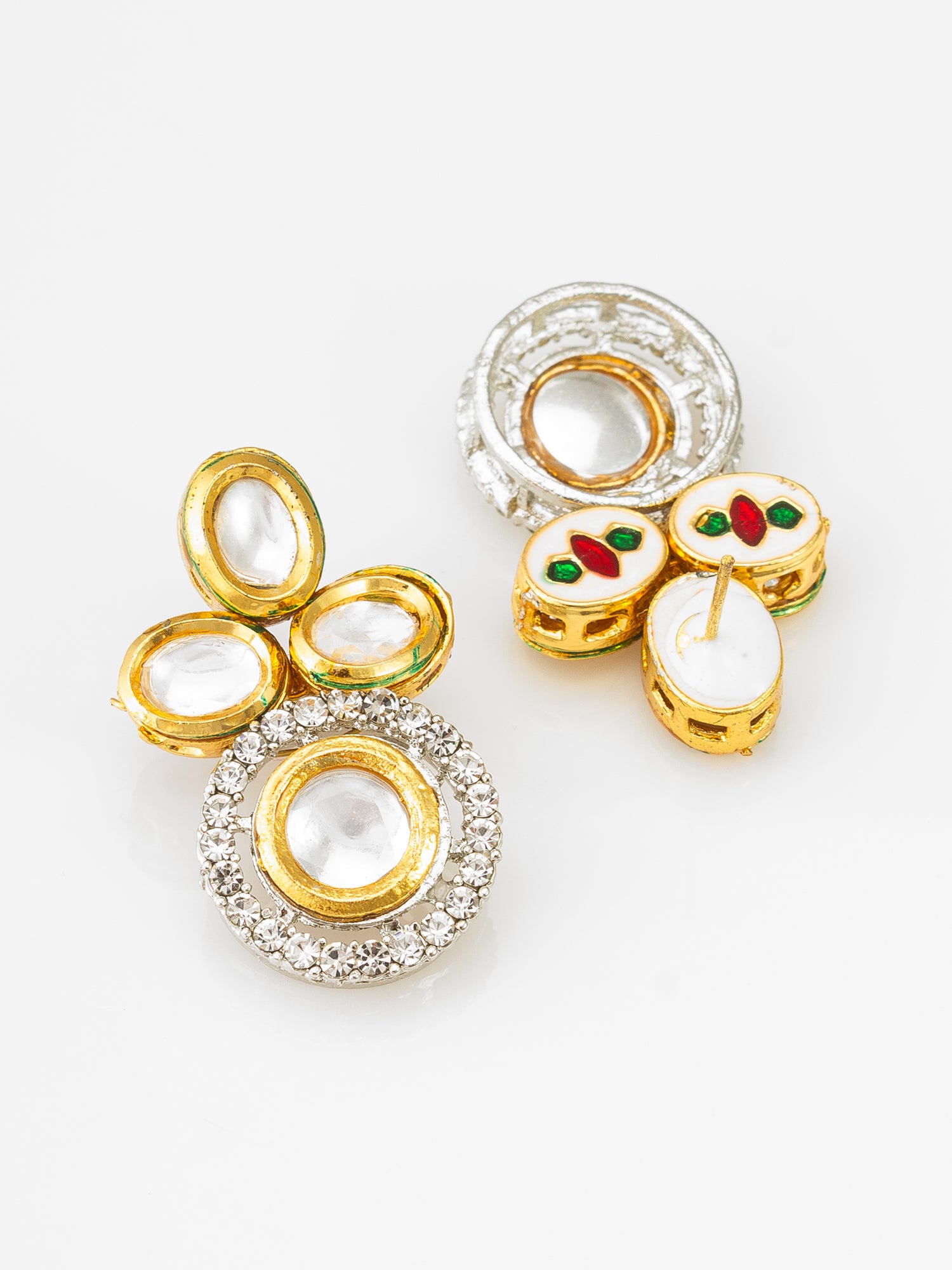 Gold-Tone Kundan Choker Necklace Set with Peach Pearl Beads and Crystal Earrings – View 3 | Aadita Jewelry