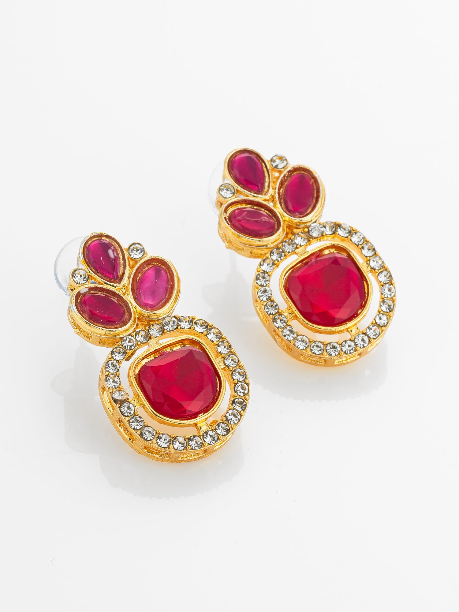 Pink Kundan Gold Plated Traditional Earrings – View 2 | Aadita Jewelry