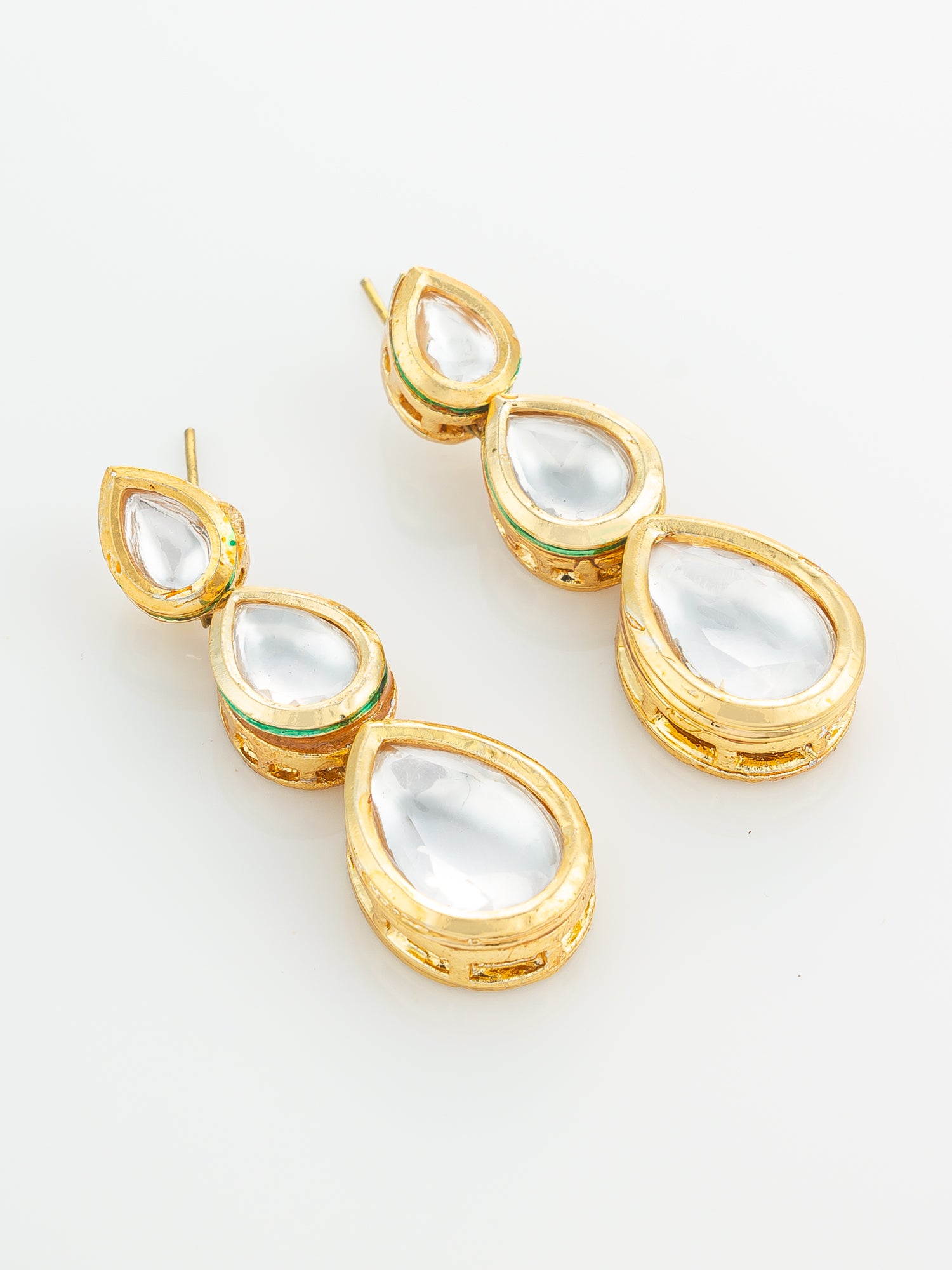 Aadita Gold Plated Triple Teardrop Kundan Earrings – View 2 | Aadita Jewelry