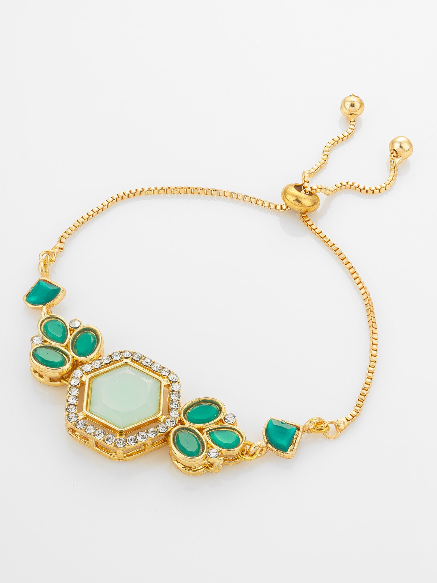Gold Plated Hexagonal Green Stone Bracelet | Aadita Jewelry