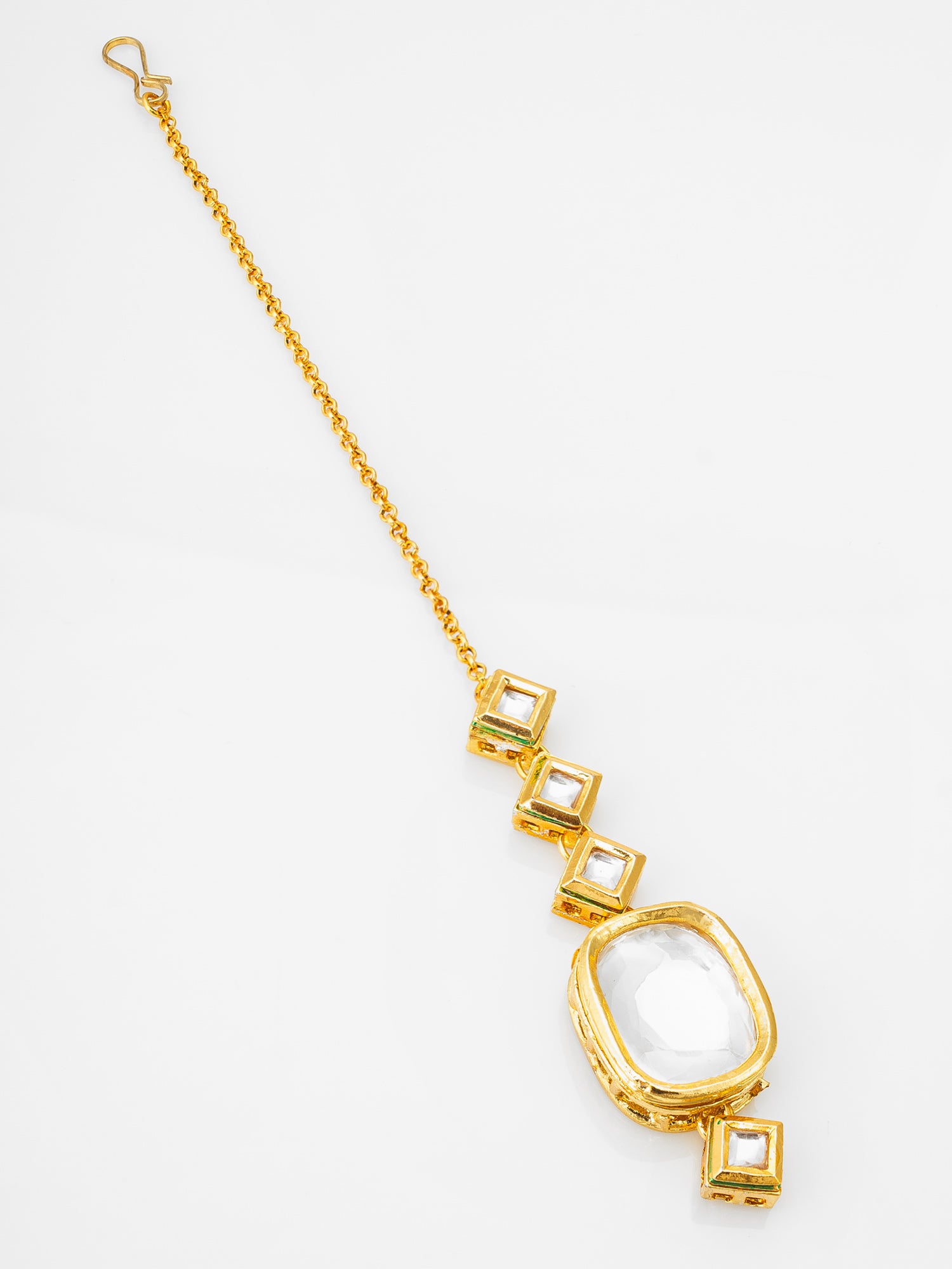 Gold-Tone Kundan Square and Oval  Maang Tikka with Chain | Aadita Jewelry