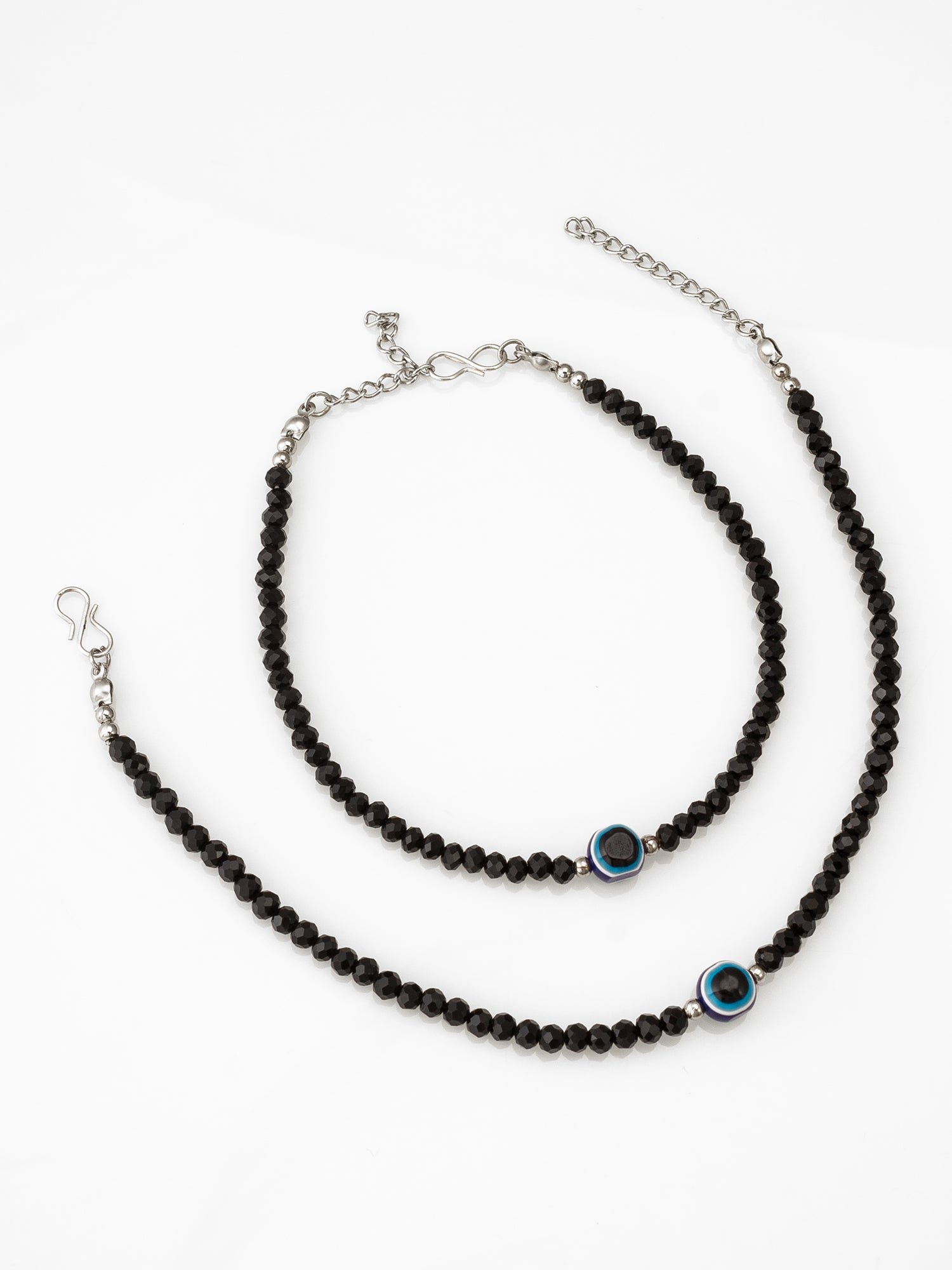 Black Crystal Bead  Evil Eye Charm Anklet – View 2 | Aadita Jewelry