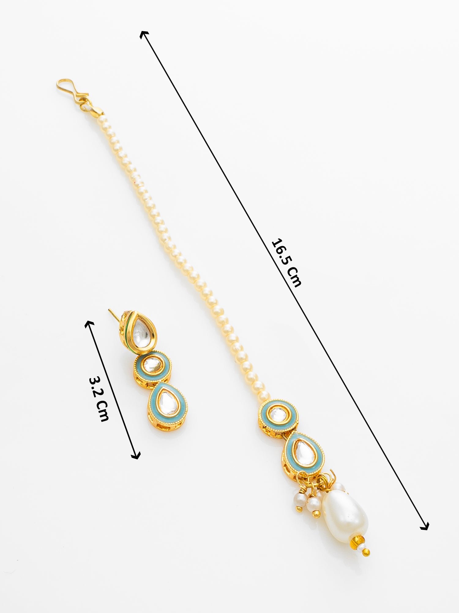 Gold Plated Kundan Choker Necklace Set with Green Enamel and Maang Tikka – View 4 | Aadita Jewelry