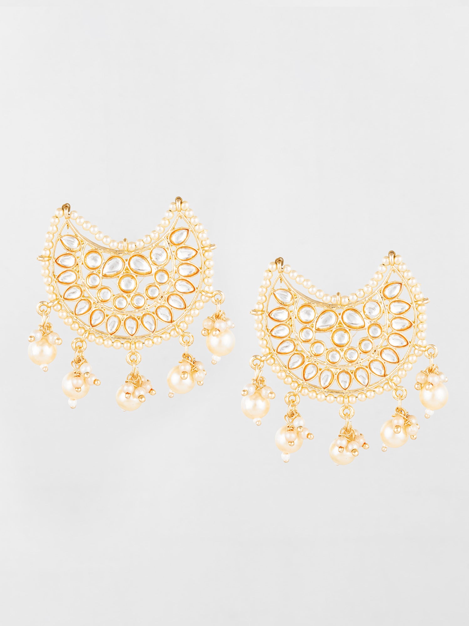 Aadita Gold Plated Kundan Chandbali Pearl Drop Earrings | Aadita Jewelry
