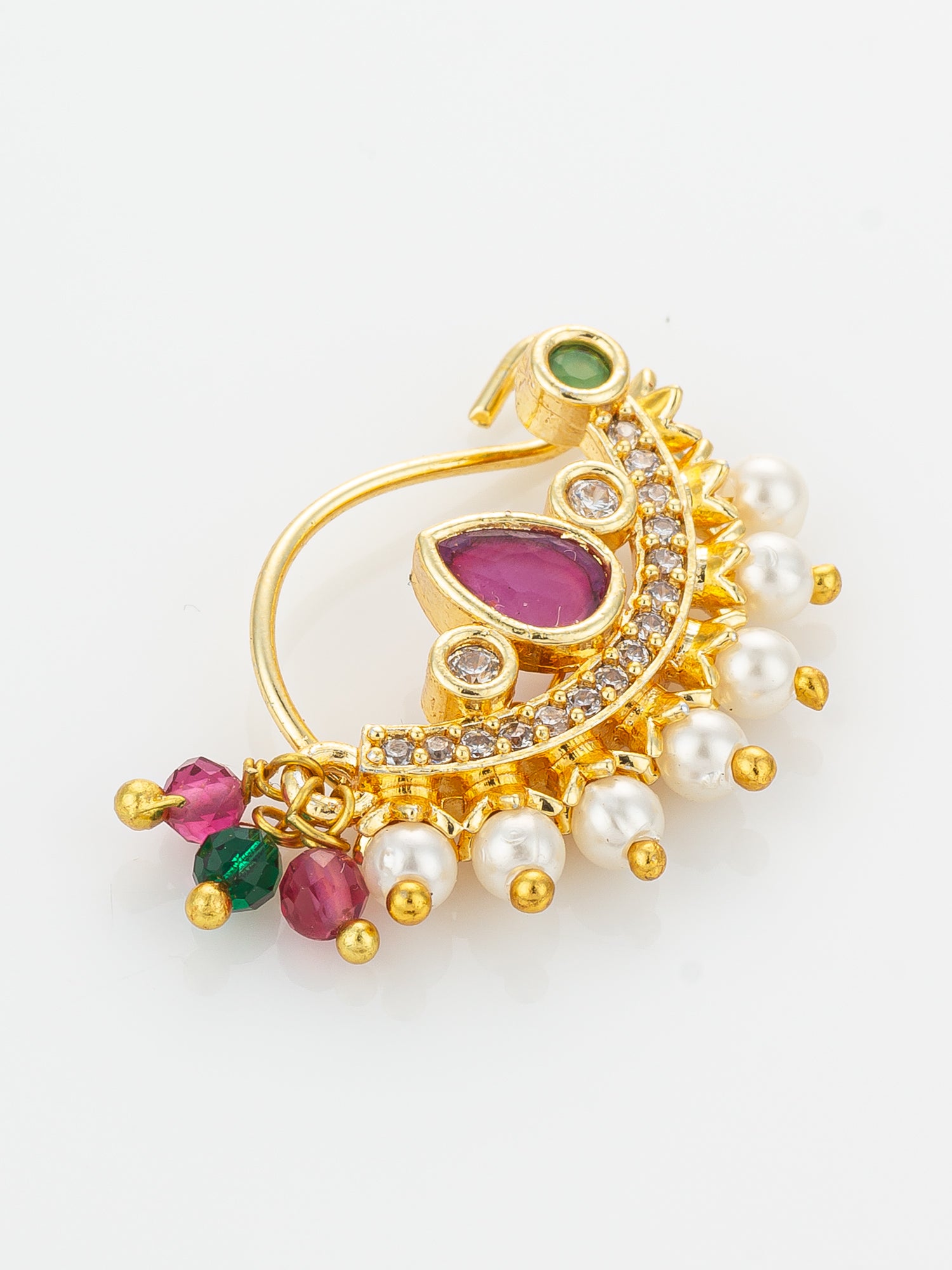 Traditional Pearl and Stone Studded Nath – View 2 | Aadita Jewelry